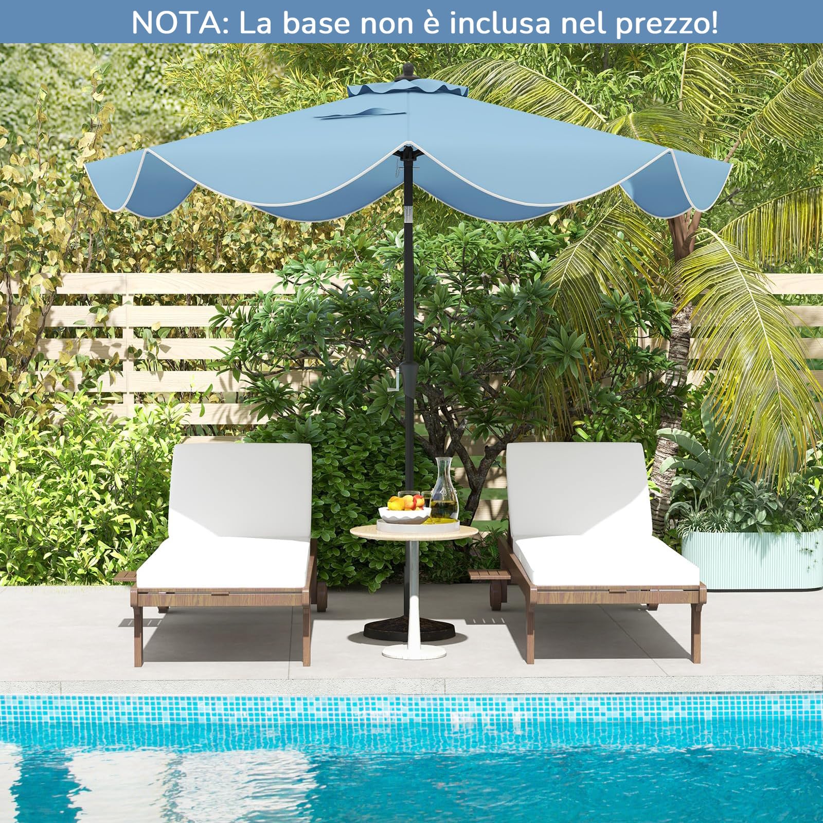 RELAX4LIFE Ombrellone da Giardino 270cm, Parasole da Esterno con 8 Stecche, Inclinazione Regolabile, per Giardino, Spiaggia e Balcone (Blu-Stile2)