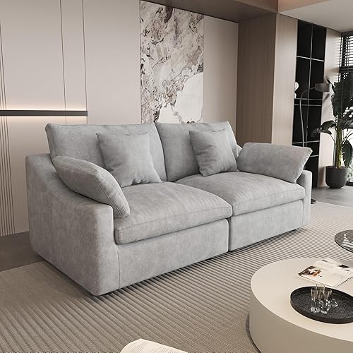 Miniatura 121 de WJShome - Sofá seccional modular en forma de nube para sala de estar, sofá de 160" con relleno de plumón en forma de U con otomano, sofás