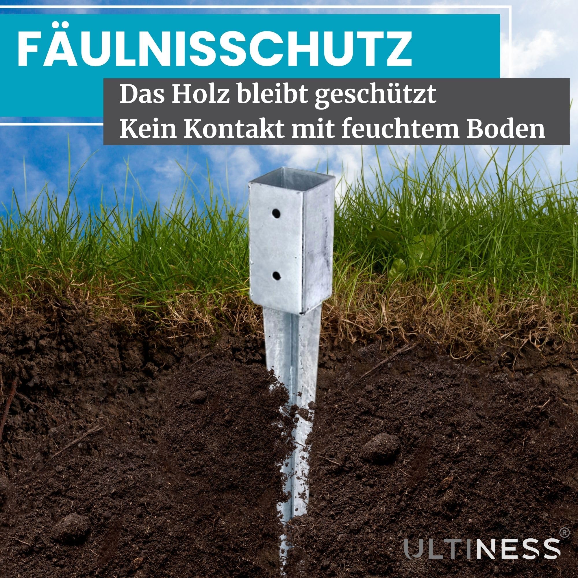 Pfostenträger für Holzpfosten Einschlaghülse, 2 St. 71 x 71/750 mm | 70x70/90x90 wetterfeste Bodenhülse aus Stahl Feuerverzinkt, Stabile Pfostenanker, Einschlagbodenhülse, Erdspieß, Balkenschuh