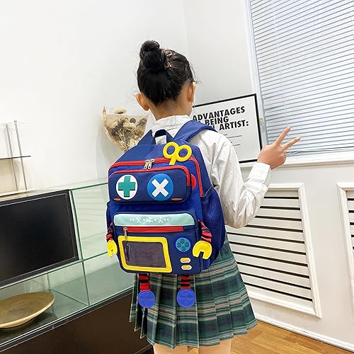 Miniatura 6 de DOKLY Lindo robot de jardín de infantes mochila escolar preescolar para niños y niñas, Azul, Lindo