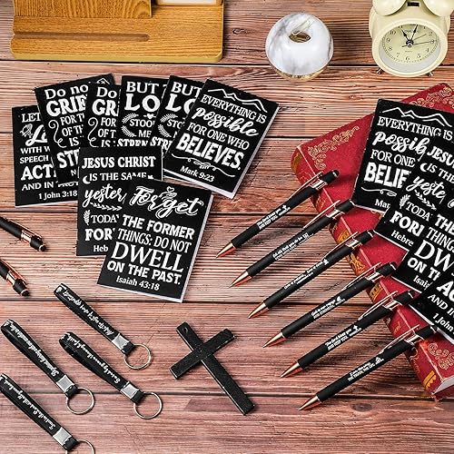 Miniatura 5 de Estune Juego de 72 regalos bíblicos cristianos a granel, cuadernos de escritura religiosa, cita de las escrituras, bolígrafos inspiradores,