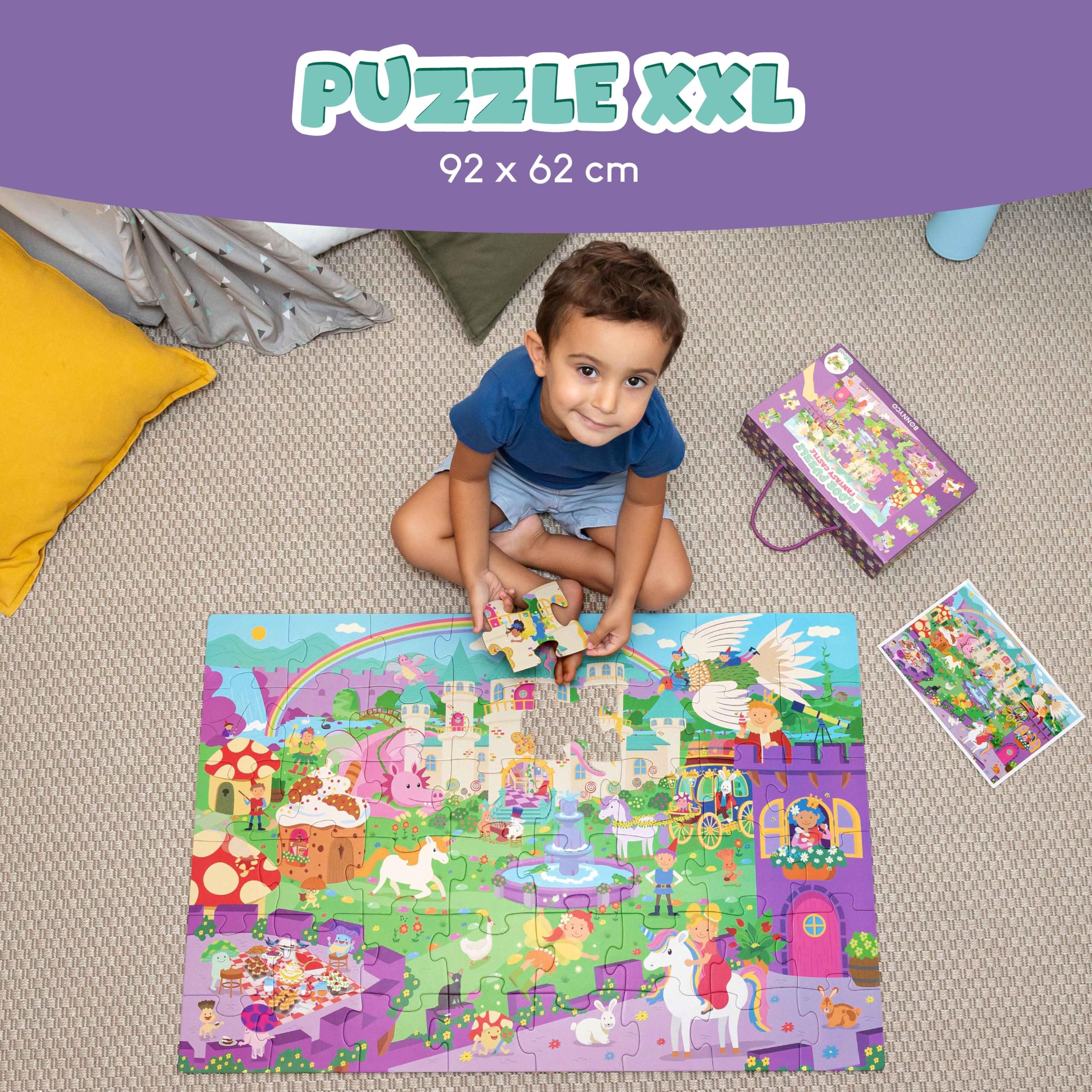 BONNYCO Puzzle Niños XXL Castillo de Fantasía con 48 Piezas Grandes. Rompecabezas Gigante Infantil de 92 x 62 cm, Regalos para Niñas y Niños. Juguetes Educativos 2 a 8 Años