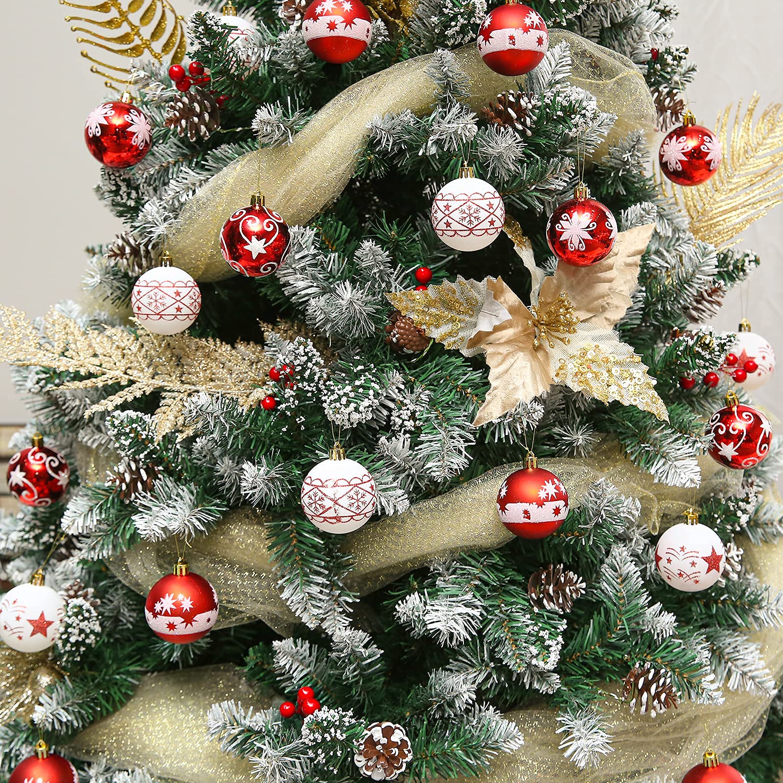 Oairse 50 stuks kerstballen ornamenten set glitter blauw onbreekbare kerstballen voor kerstboomdecoraties, hangende kerstballen ornamenten voor