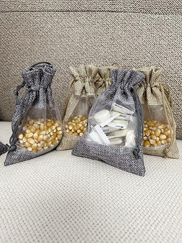 Miniatura 6 de Daihellenstone - Paquete de 20 bolsas de arpillera de organza de lino de 4 x 5.6 pulgadas con cordón para fiestas, Navidad, bodas, bolsas de regalo