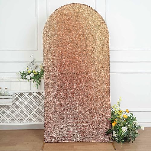 Miniatura 5 de Efavormart - Marco de fondo redondo de elastano dorado antiguo brillante de 7 pies, cubierta metálica brillante para arco de boda de 2 lados