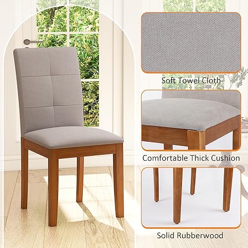 Miniatura 4 de DAGONHIL Dining Chairs Set of 4, Modern Upholstered Fabric Dining Room Chairs, Armless Kitchen Chairs with Wood Legs and Padded Seat for Living Gris