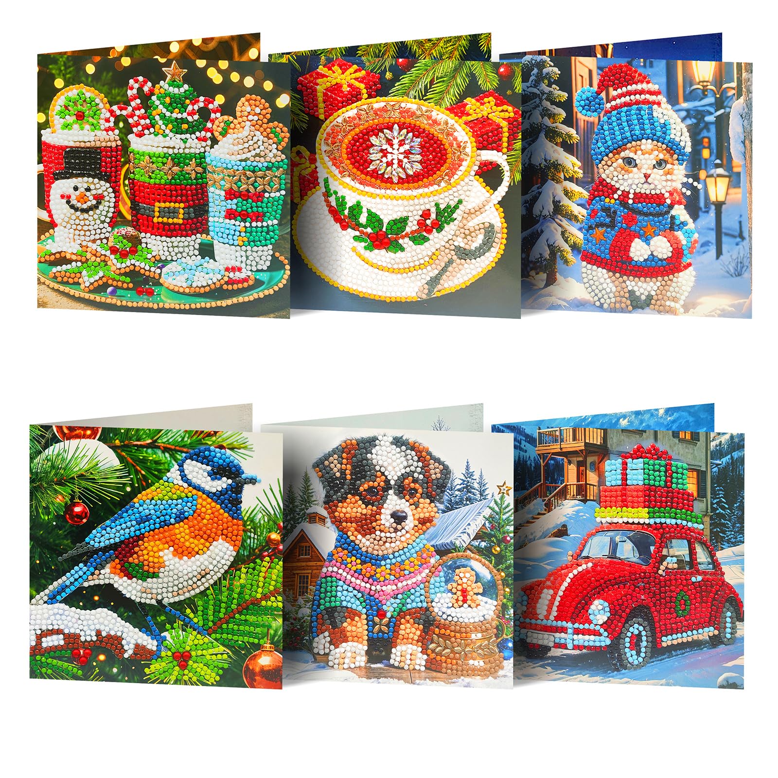 POETRYDRAW 6pcs Winter Christmas DIY Diamond Art Greeting Cards Kits with Envelopes for Adults & Kids