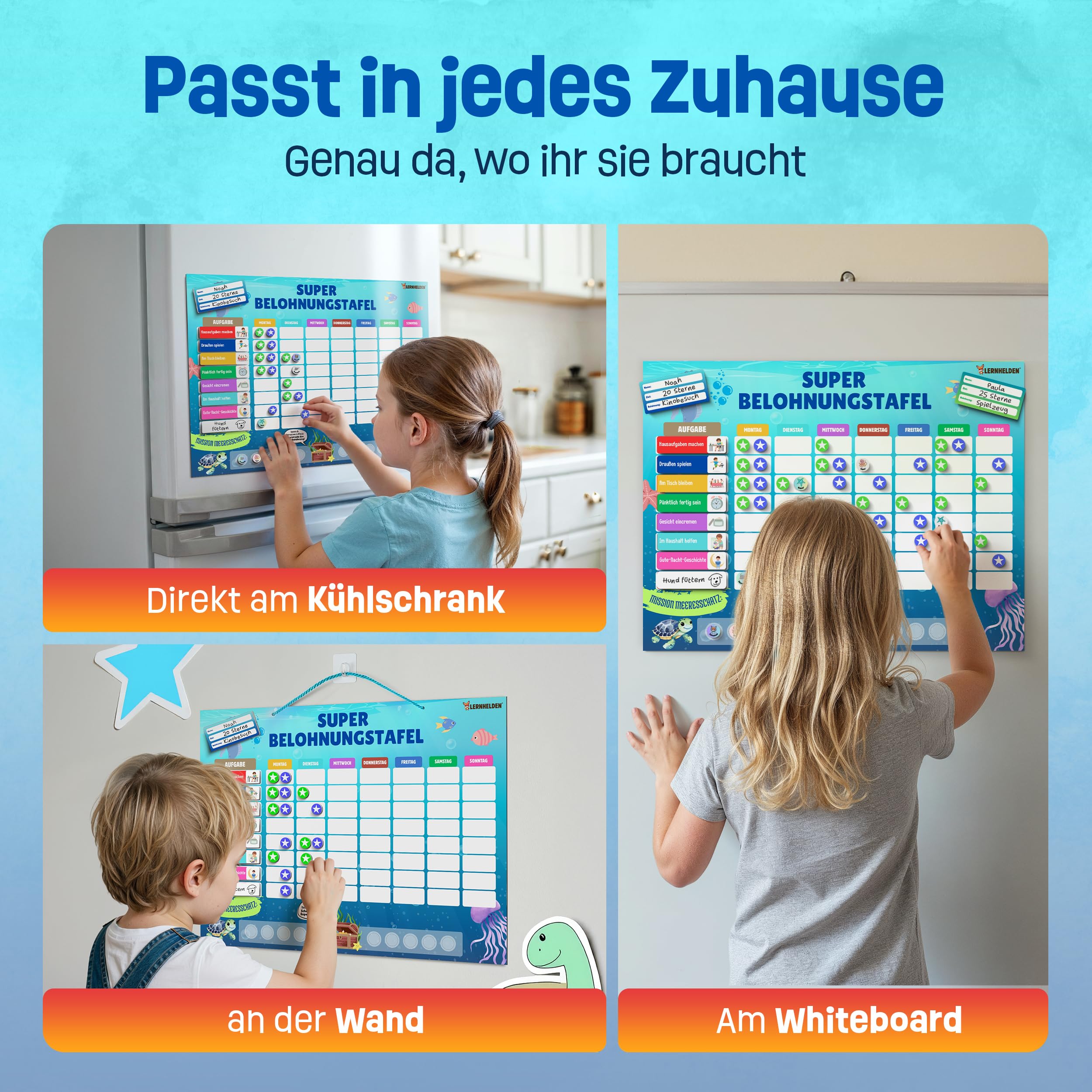 Belohnungstafel für Kinder - inkl. Goldene Tickets, Belohnungssystem Kinder, Wochenplaner magnetisch, Family Plan, Autismus Hilfsmittel, Routine Planer