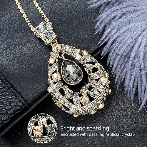 Miniatura 7 de Qlady Collar con colgante largo, suéter, cadena de gotas, collar de declaración, accesorios de joyería, colocación elegante para mujer