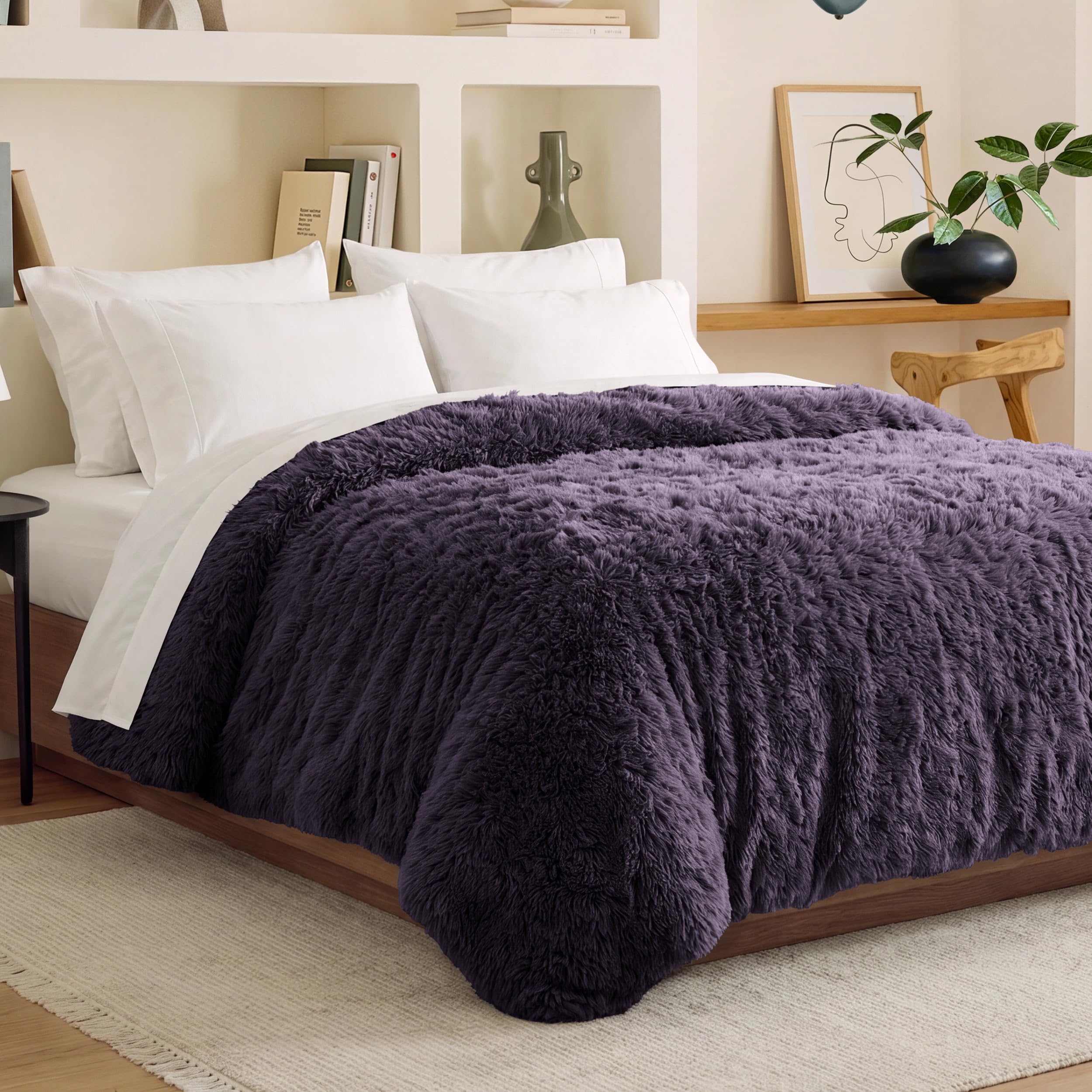 Bare Home Shaggy Fleece Duvet Cover Full Size - Plush Duvet Cover - Super Soft &amp; Luxury - Hidden Zipper Closure - All Season Bedding (Full, Eggplant)