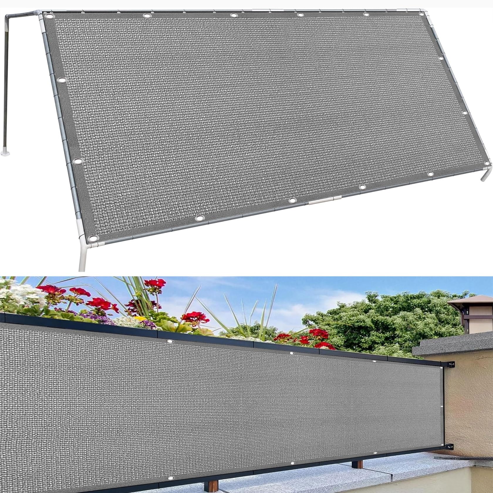 Voile d'ombrage bord droit 180 x 800 cm gris pour plein air