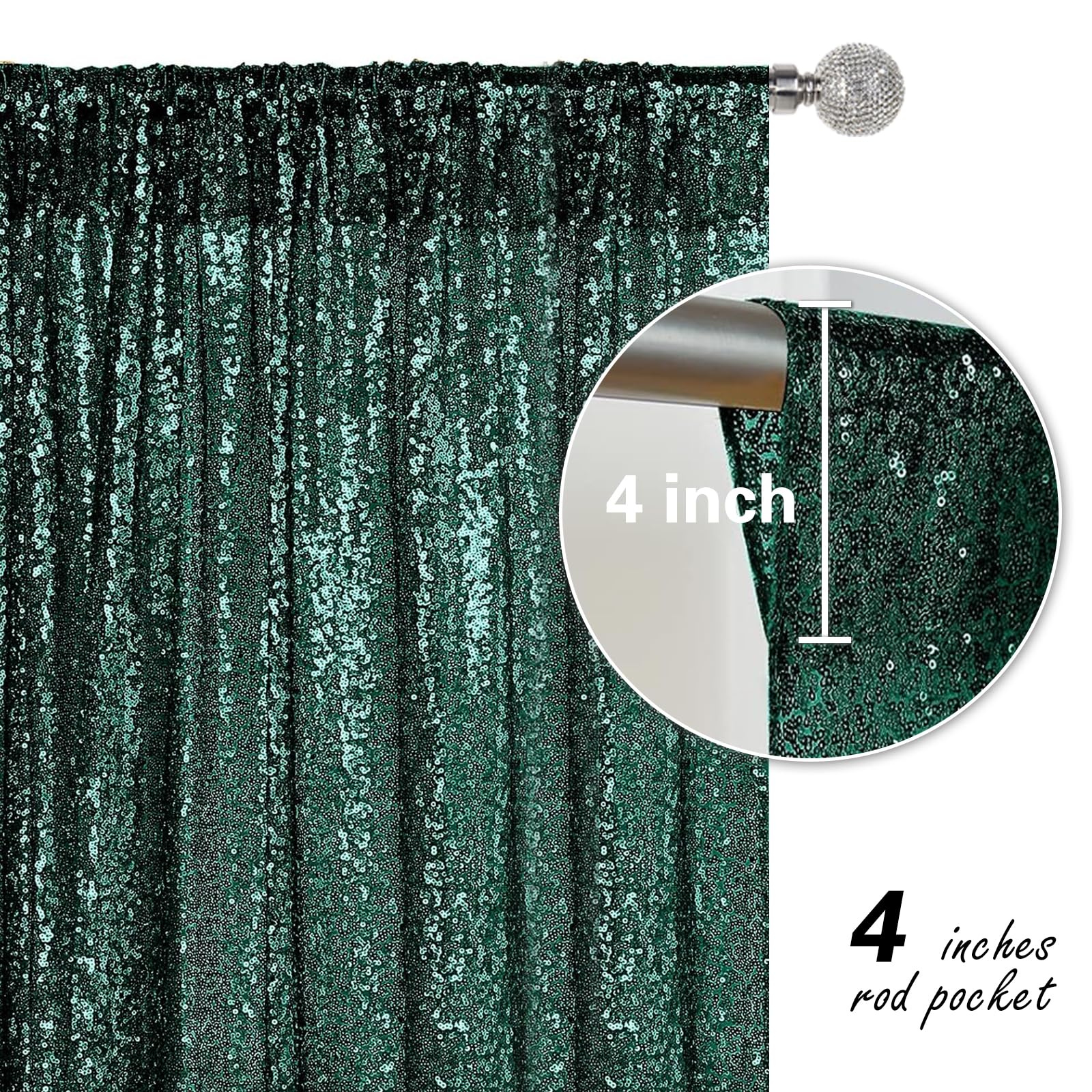 Sfondo verde scuro con paillettes, 4 pezzi, 70 x 2,4 m, sfondo fotografico glitterato, per feste, matrimoni, compleanni, decorazioni natalizie