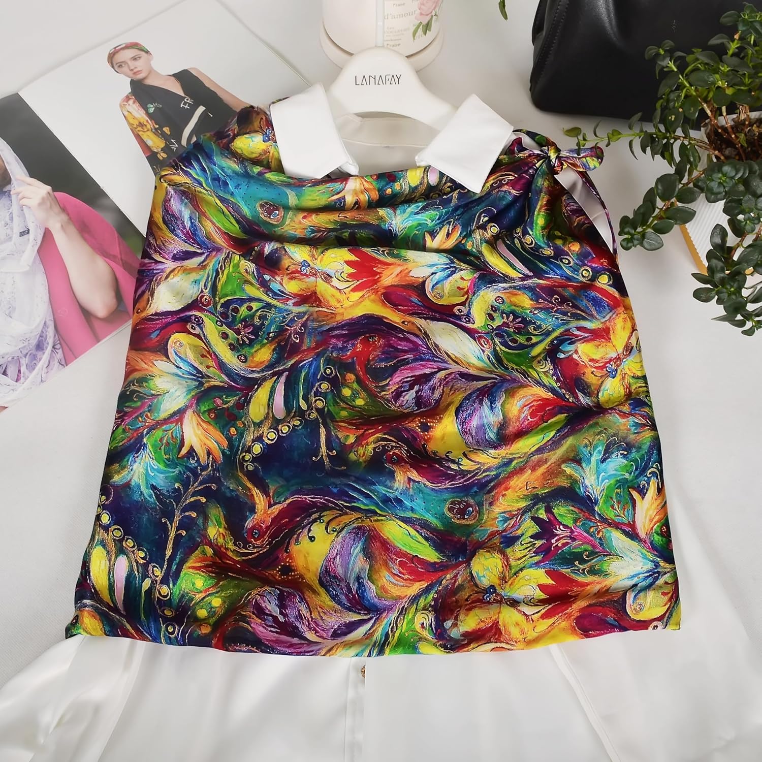 100% Mulberry Silk Scarf for Women Neck Oblong Headscarves Long Floral Print Lightweight Silk Wraps Shawls 67"*20" - Image 8