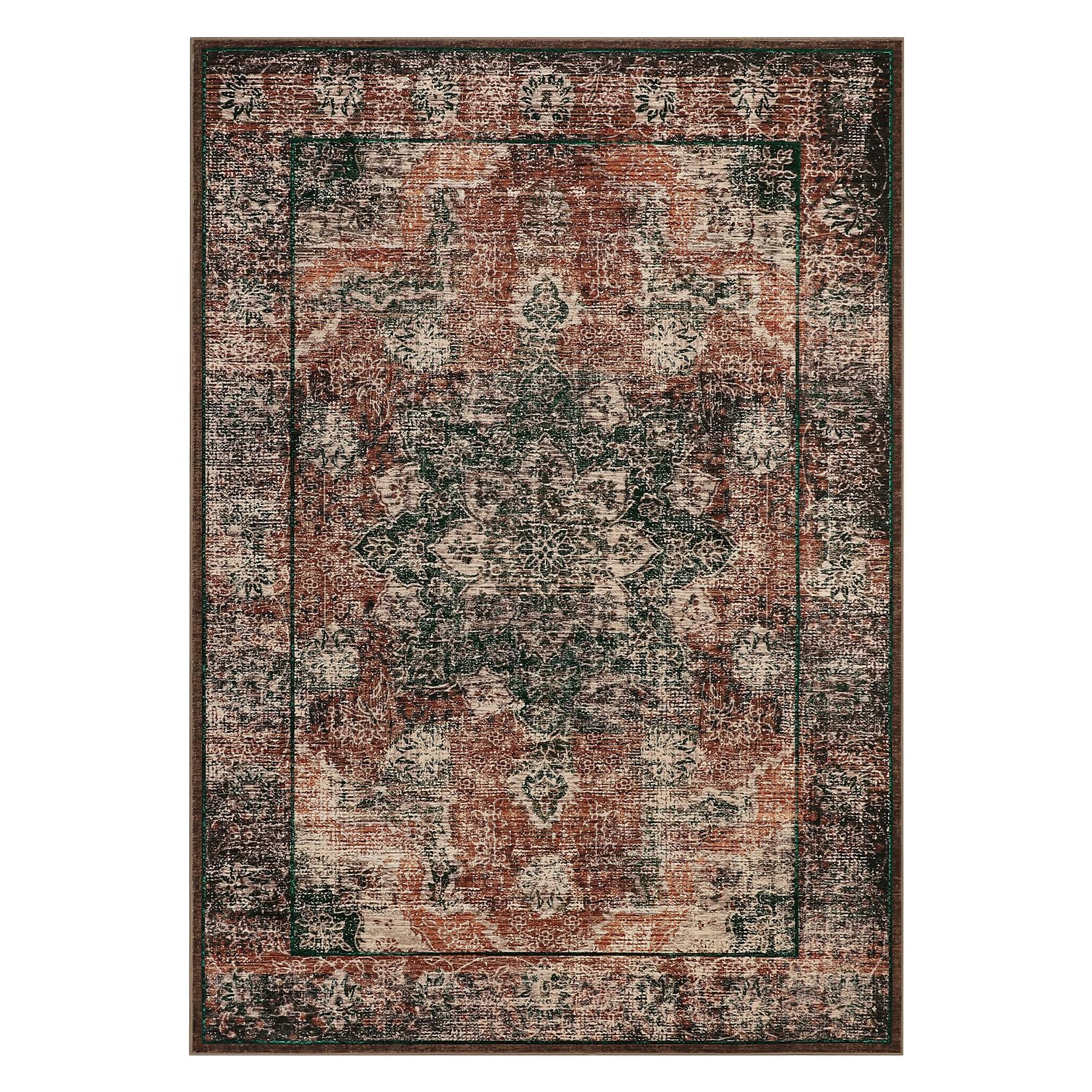 Garvee Alfombra Persa Vintage Antideslizante y Lavable para salón, Dormitorio o Comedor - Diseño clásico marrón Rojizo - Suave, Ligera y fácil de Limpiar - Ideal para hogares con niños y Mascotas -