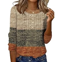 Ivicoer Womens 3/4 Length Sleeve Tops Crewneck Button Pleated Dressy Casual Blouses