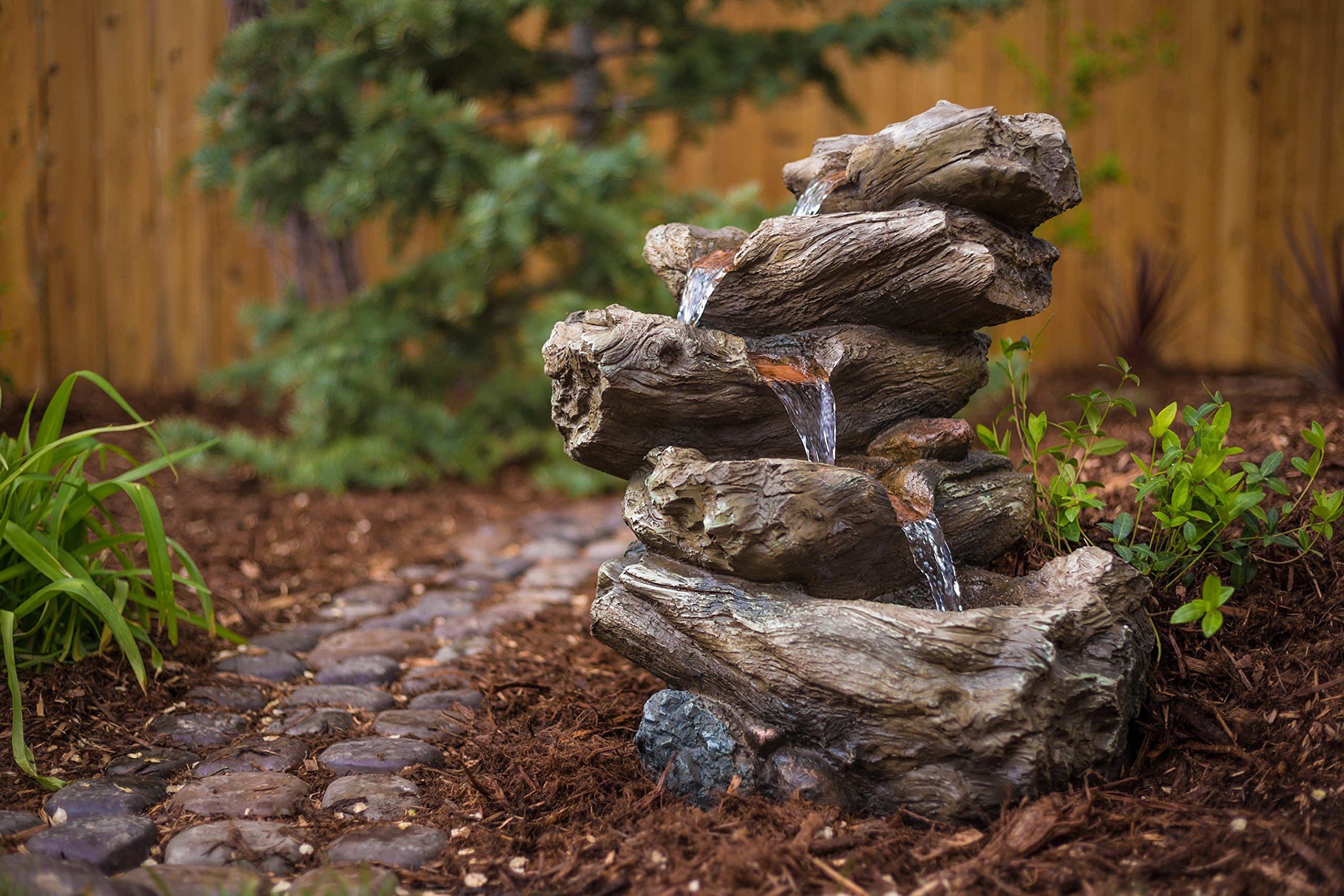 Buy Meadow Log Fountain Cascading Waterfall Garden Fountain with LED