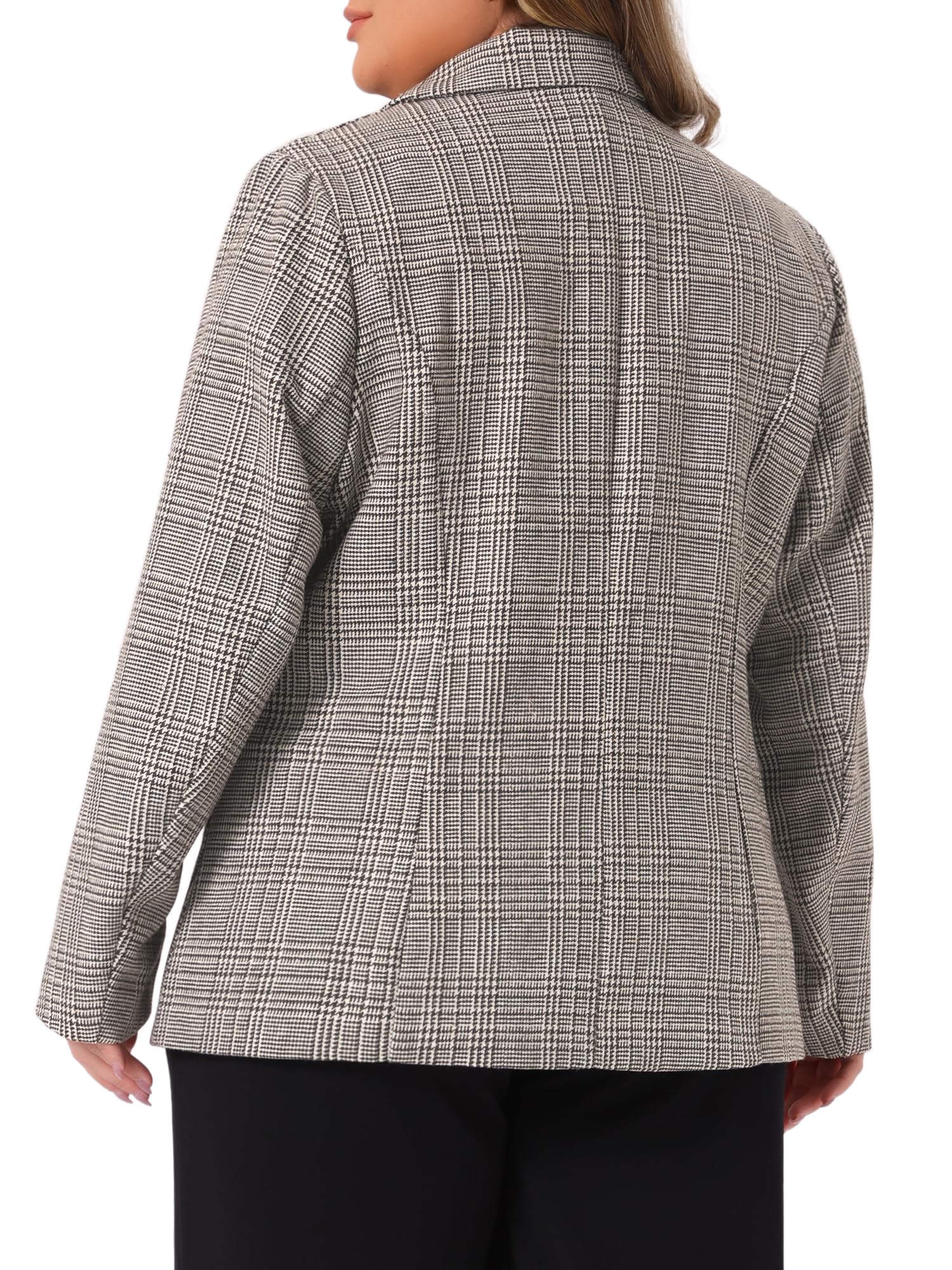 Agnes Orinda Femme Blazer Grande Taille Carreaux Revers Cranté Bureau | un Bouton Poches Rabat Doublure Intégrale Manches Longues Veste de Costume Travail Bureau