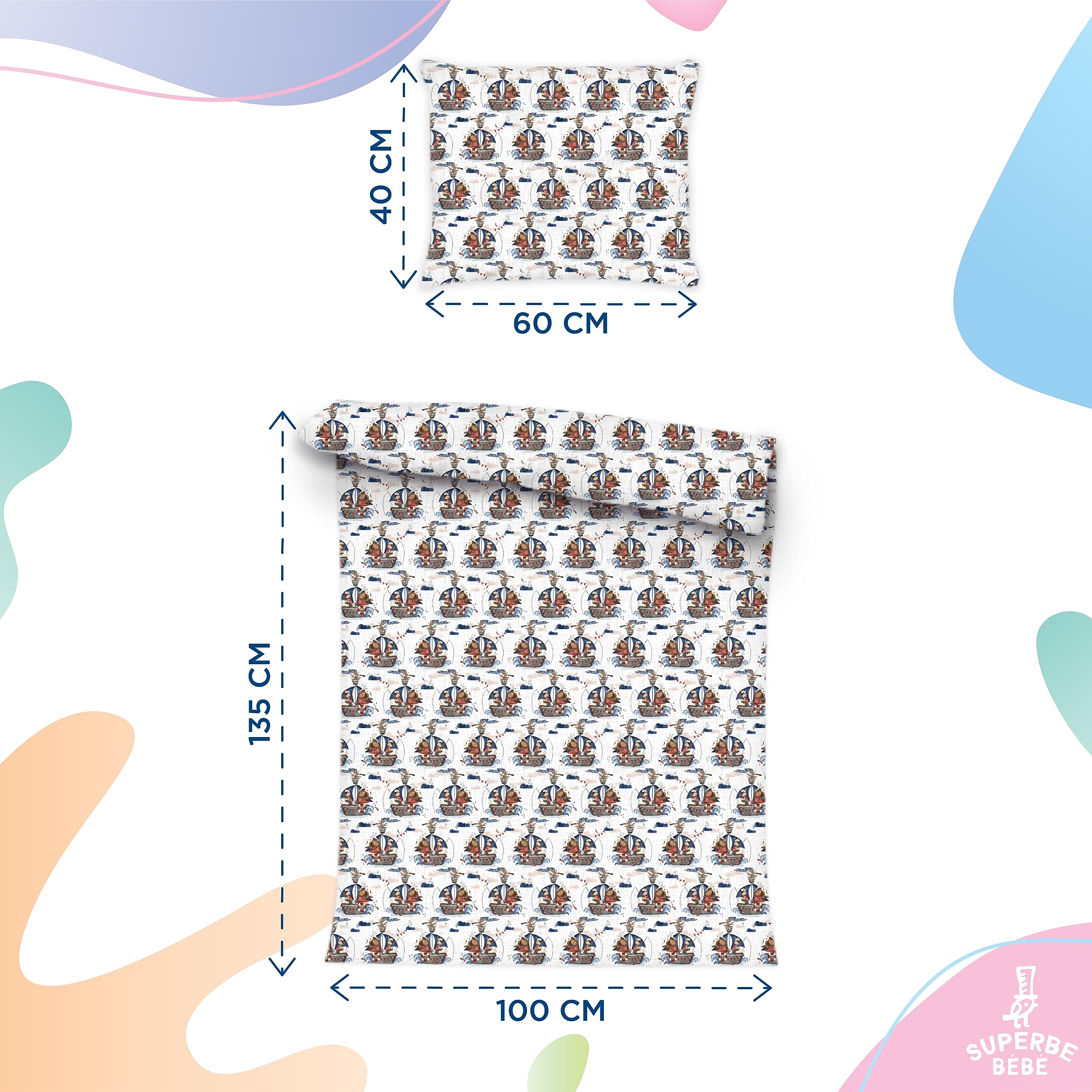 SUPERBE BEBE Parure de Lit Enfant - Housse de Couette 100x135 cm et Taie 40x60 cm en Coton Oeko-TEX - 10 Coloris au Choix - pour Bébé et Enfant Douce et Confortable - Idéale pour Une Nuit Paisible