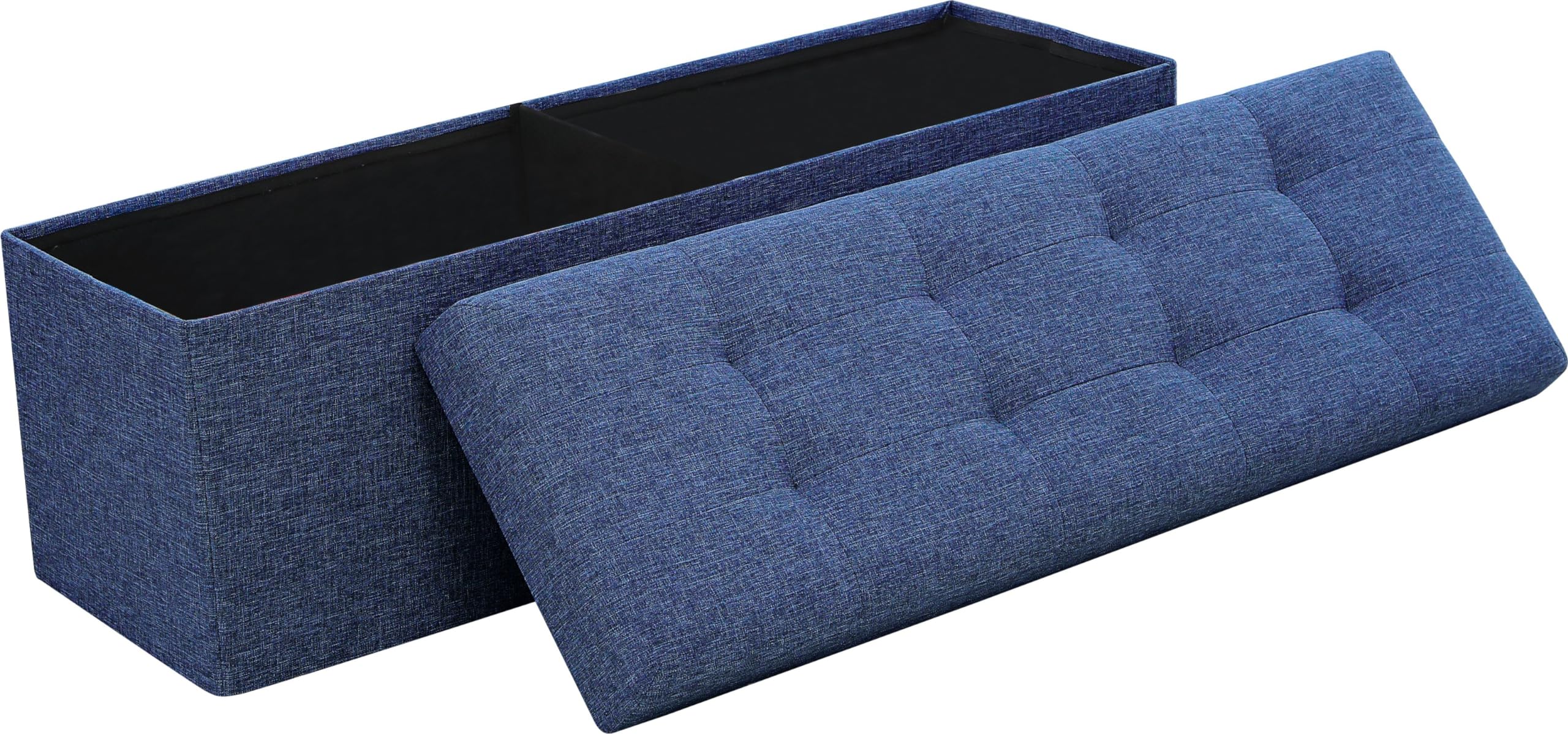 Ornavo Home 45 Inch Folding Storage Ottoman, Large Storage Bench with Foot Rest - Navy