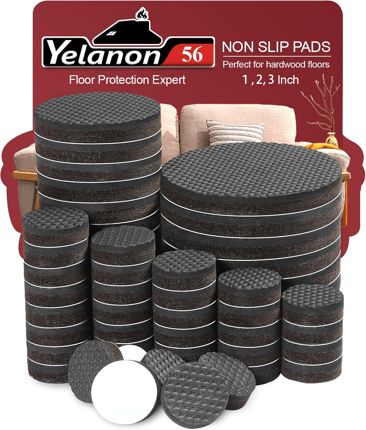 Yelanon Non Slip Furniture Pads -4pcs 6" Grippers Hardwood Floors, Non Skid for Furniture Legs,Self Adhesive Rubber Furniture Feet, Anti Slide Furniture Floors Protectors for Keep Couch Stoppers