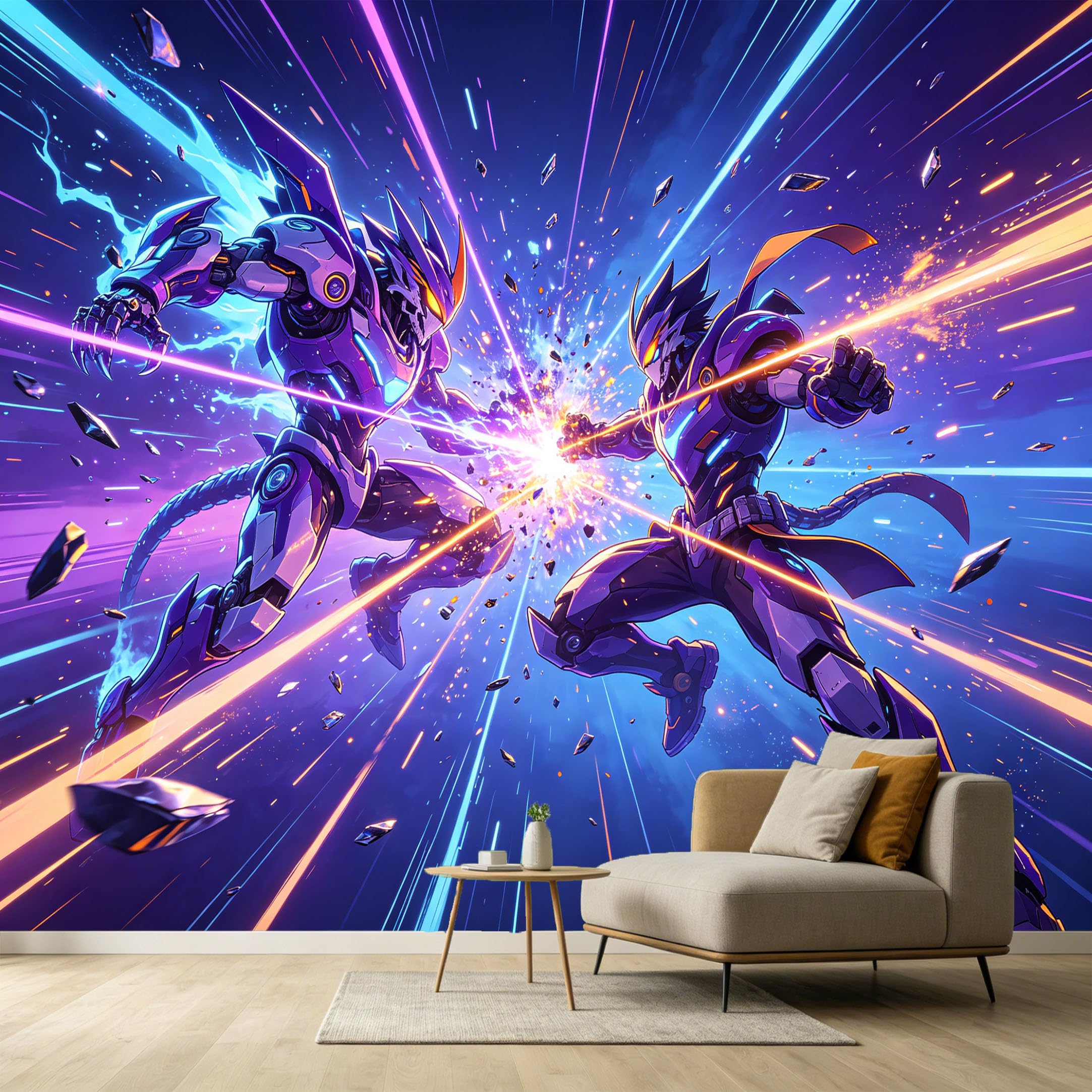 Custom Size Wall Murals Abstract Modern SciFi Cyber Mecha Robot Battle Light Speed SelfAdhesive Wall Fabric Removable Large Wallpaper for Photo Living Room