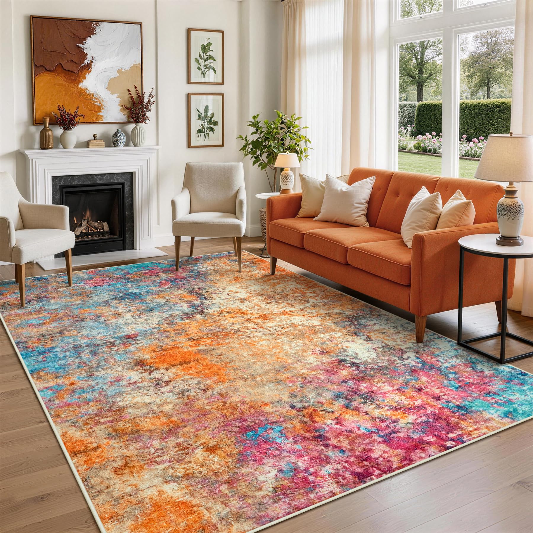 8x10 Area Rugs for Living Room Rug Washable: Abstract Large Rug for Dining Room Bedroom Carpet Non Slip 8 by 10 Indoor Modern Nursery Home Office Colorful
