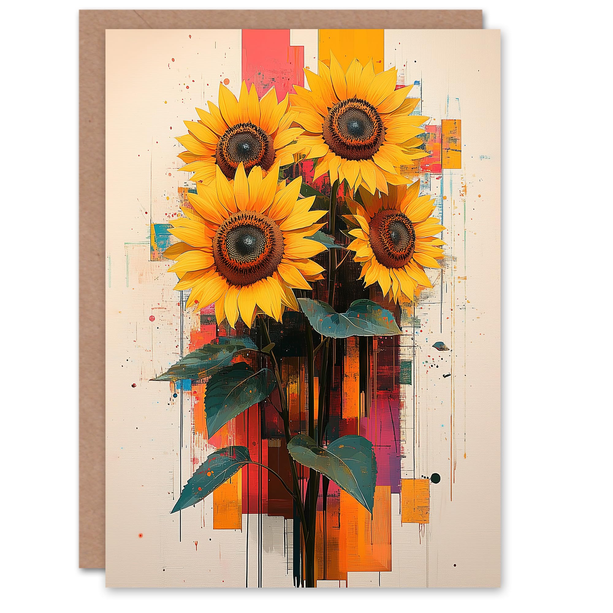 Artery8 Greeting Card Sunflower Bouquet Modern Floral Abstract Painting For Her Woman Birthday Card