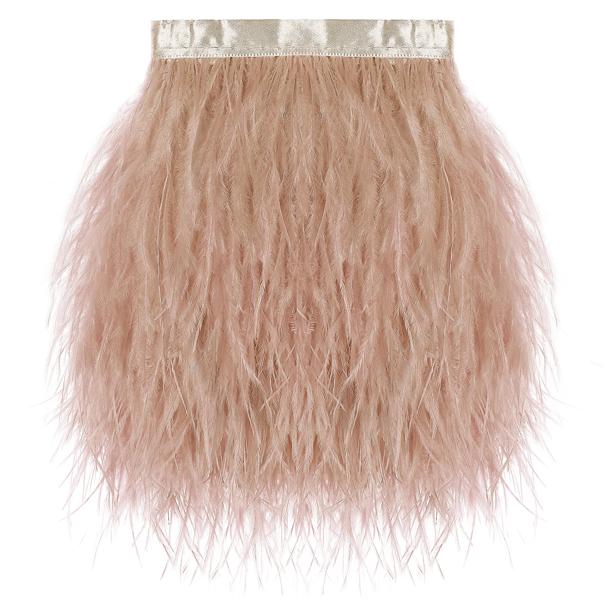 SOGUGOM Champagne Ostrich Feather Trim - 1.5Ply 2Yards 4-5Inch Feathers Fringe Ribbons Trim for Sewing, Dress, Masquerade, Christmas Costumes, Holiday