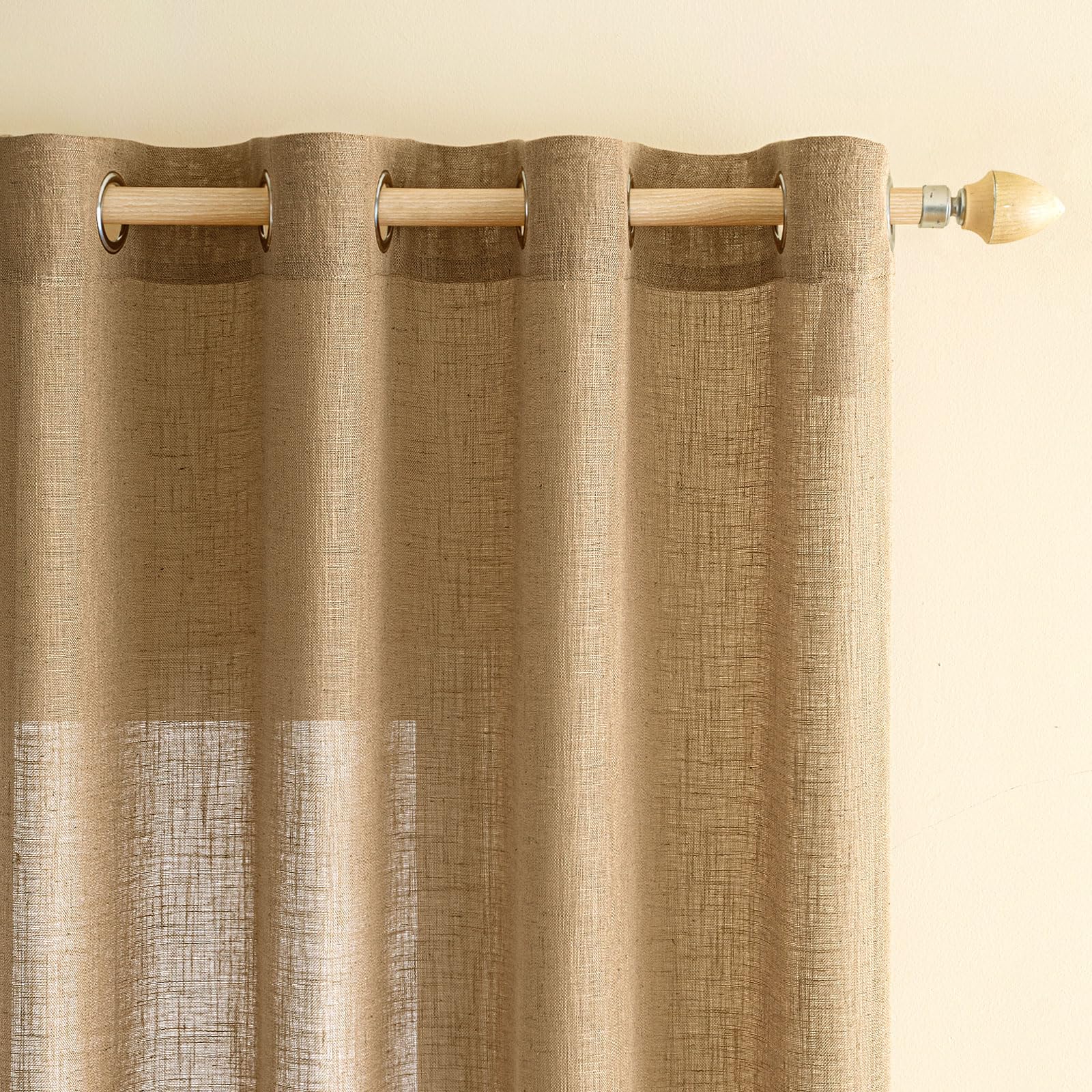 EMEMA Gardinen Vorhänge Leinenvorhang mit Ösen Voile Vorhang Leinenoptik Modern Halbtransparent für Wohnzimmer Dekoschal Kinderzimmer Schlaufenschal Küchengardinen 2er Set 140x145cm (BxH) Braun