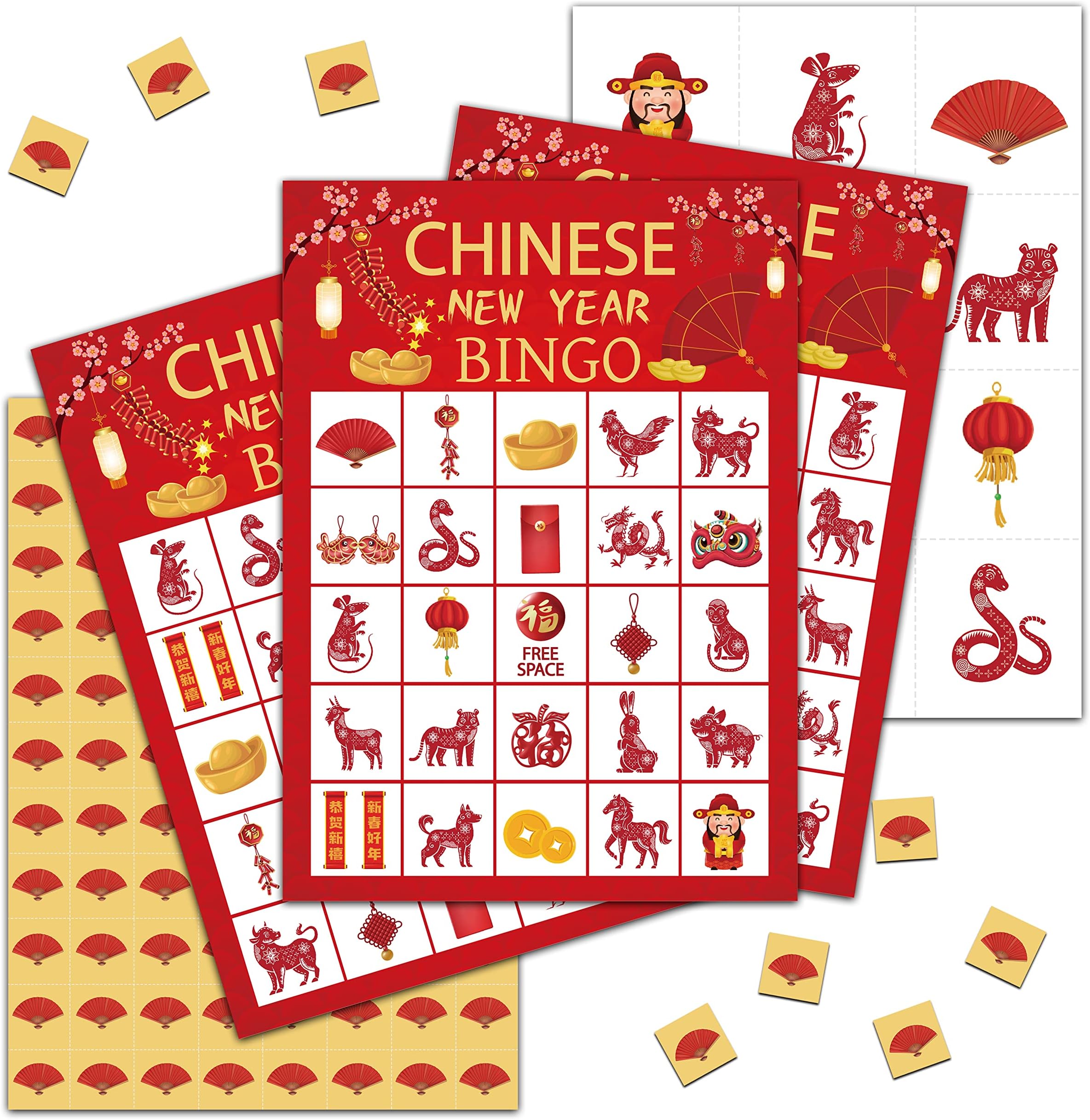 Chinese New Year Bingo Games, Lunar New Year Games, Chinese New Year Bingo, Chinese New Year Activity, Chinese New Year Party Decorations Supplies, 24 Players Bingo Games (B03)