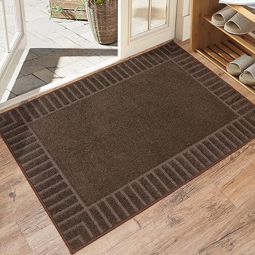 BEQHAUSE Door-Mat - Tapete antideslizante para puerta principal, de perfil bajo, resistente a la suciedad, lavable, absorbente, color marrón, 32 x disponible en Yaxa Peru