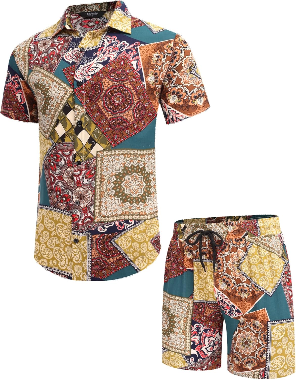 COOFANDY Men's Hawaiian 2 Piece Outfits Summer Beach Matching Set Flower Shirt and Shorts Tropical Vacation Set