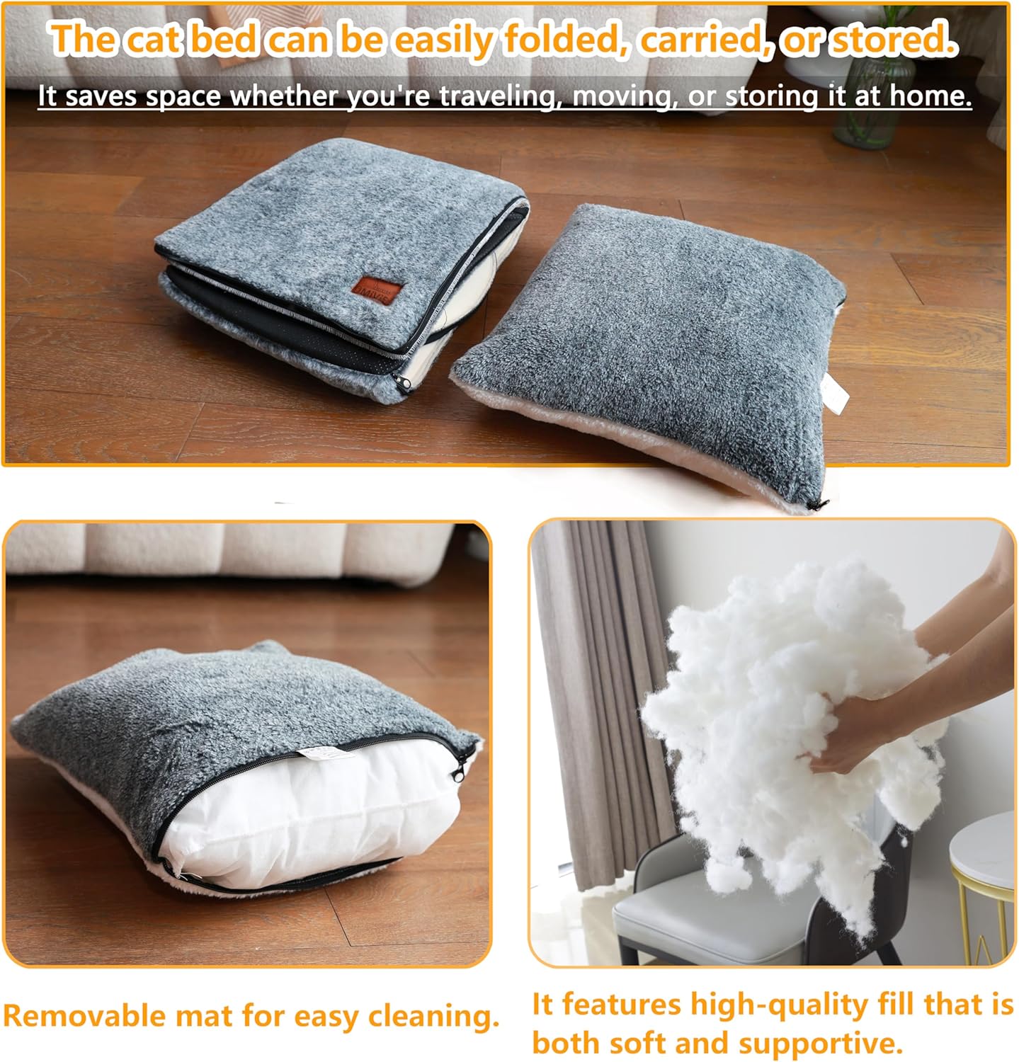 Cat Bed for Indoor Cats,2-in-1 Convertible Cat Bed & Cave,Foldable Washable Cat House,Soft and Thick Removable Inner pad, Anti-Slip Bottom,cat Tent for Kittens,Cats & Small Dogs,Dark Grey