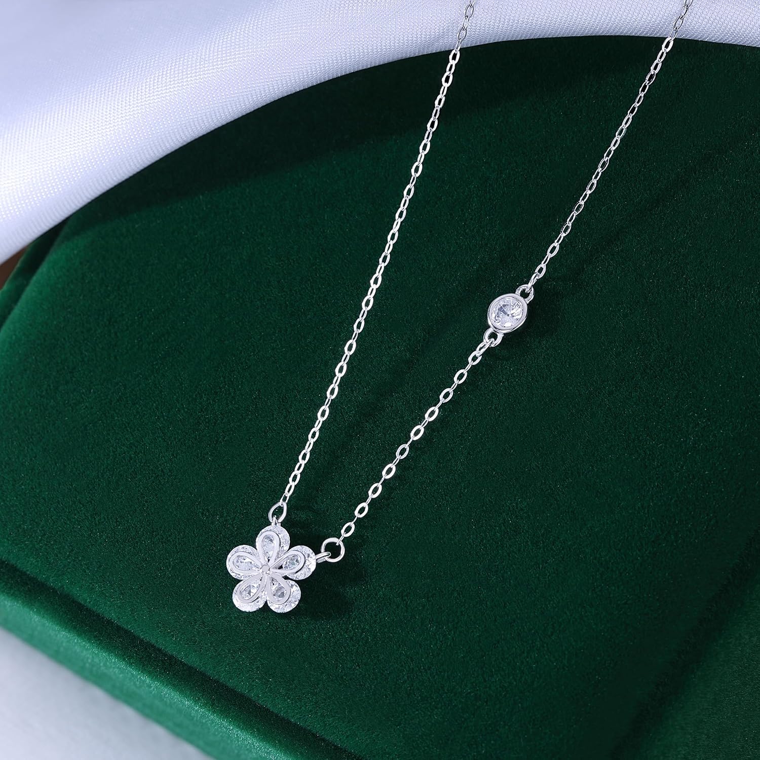 Reffeer Solid 925 Sterling Silver Dainty Flower Choker Necklace for Women Teen Girls CZ Flower Pendant Necklace - Image 6