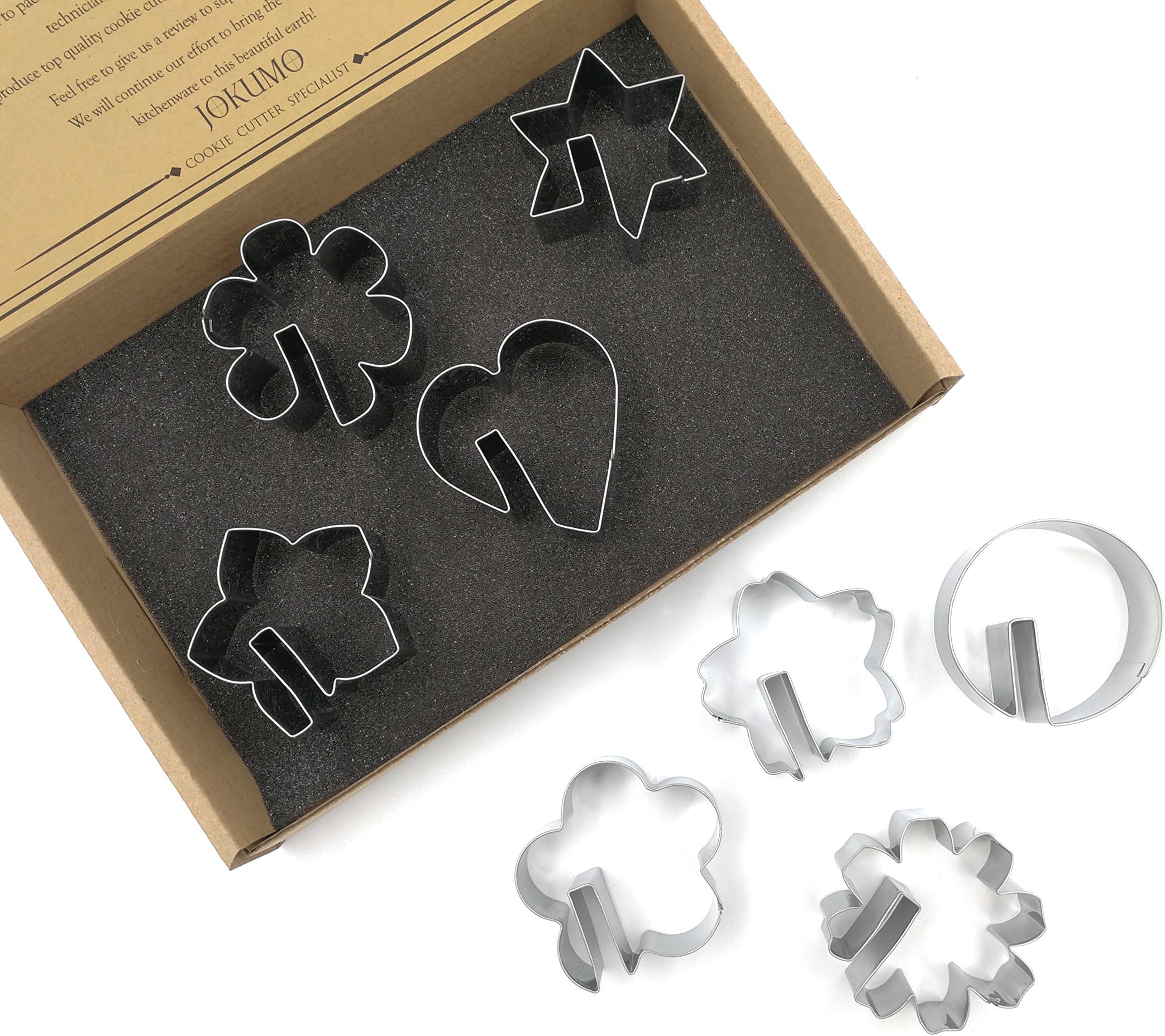 Bite Sized Over the Edge Mug Rim Cookie Cutters Set - 8 PC High Grade 430 Stainless Steel -Hexagram, Circle, Heart and 5 variation of Flower