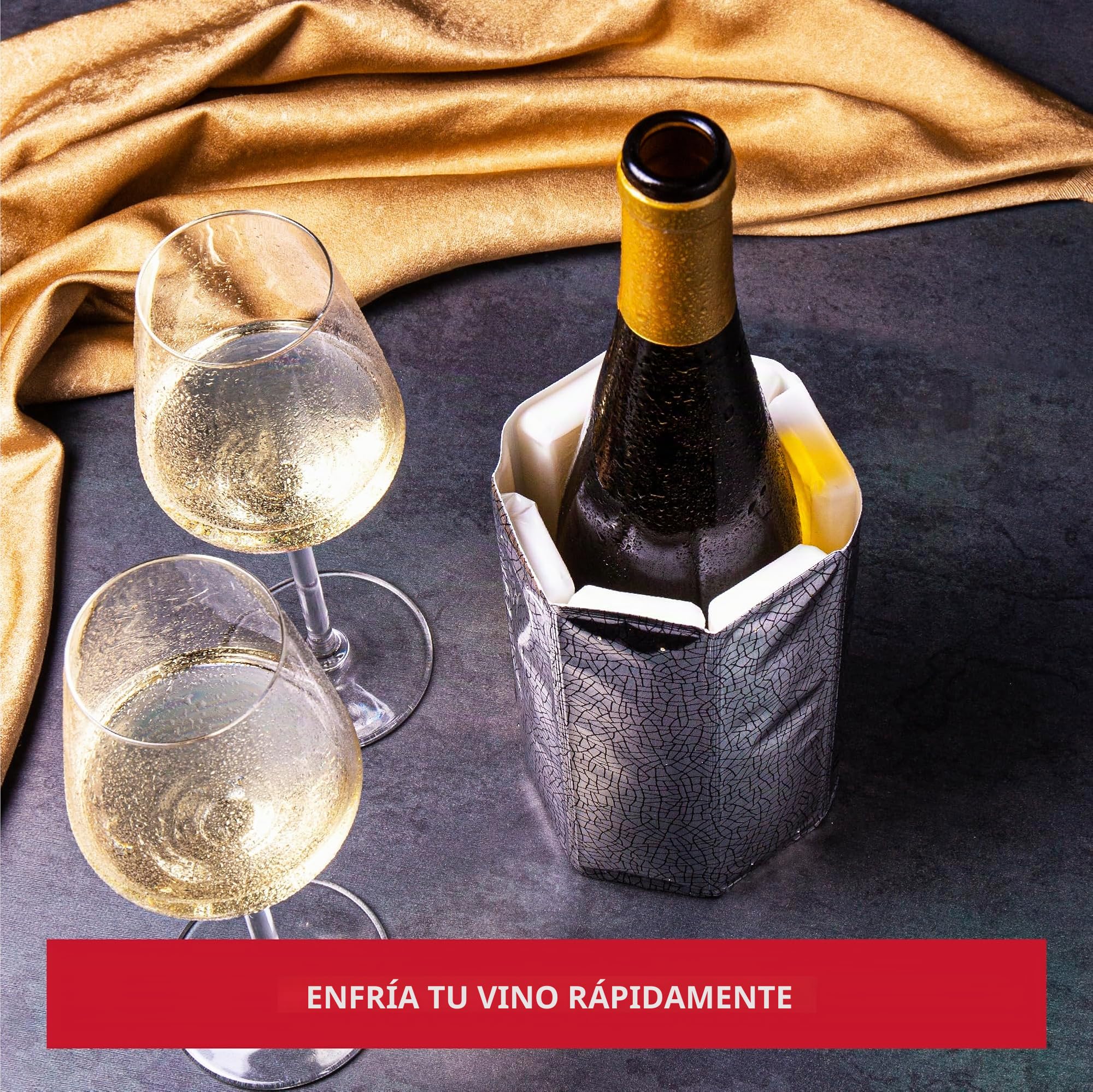 Vacu Vin Enfriador de Vino Flexible - Funda Reutilizable en Color Plata para Enfriamiento Rápido de Botellas de Tamaño Estándar