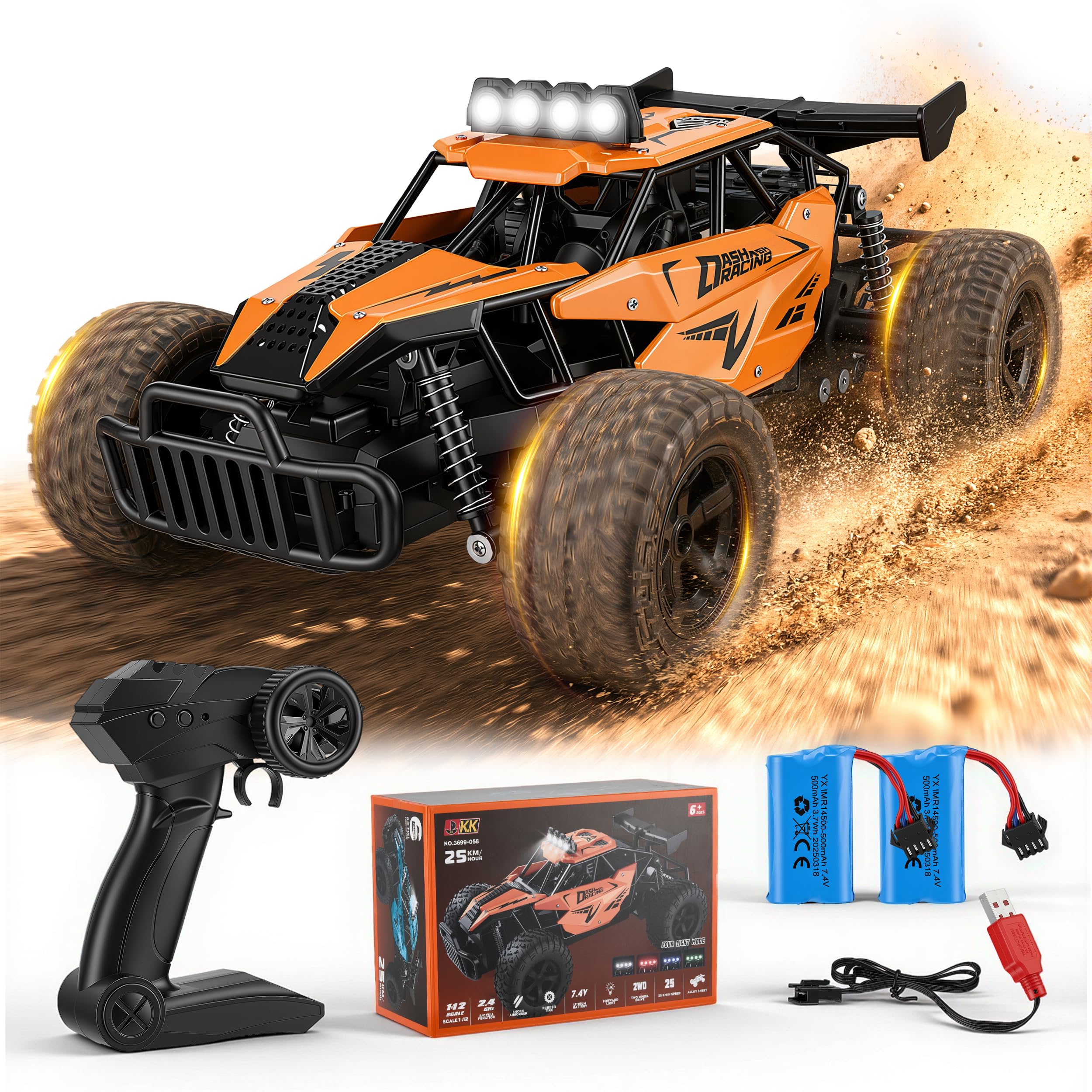 Normodic Remote Controlled Cars for Kids, RC 1:12 Scale 2.4 GHz All Terrain Truck, 25 KM/H