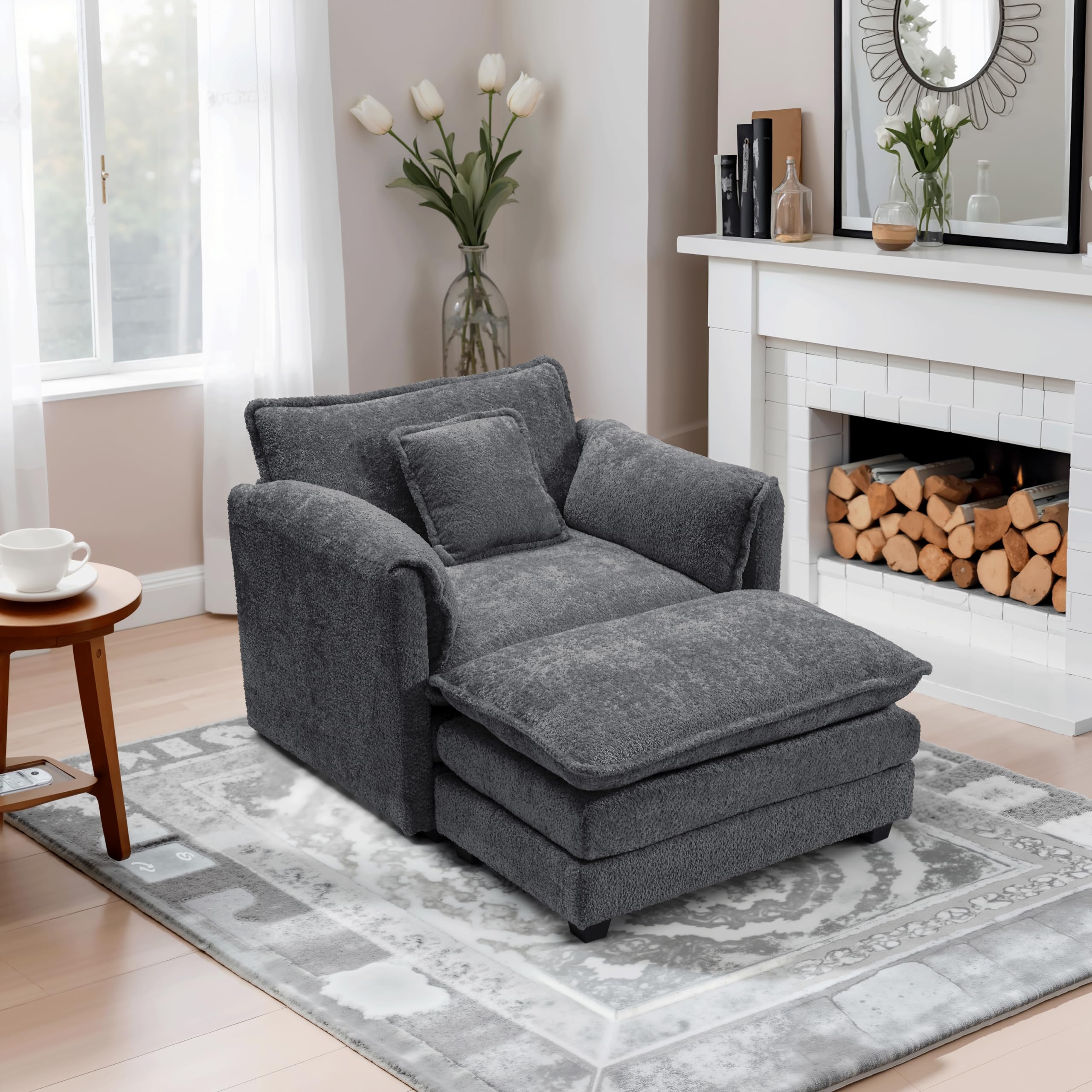 41" W Chenille Oversized Chair with Ottoman, Accent Chair