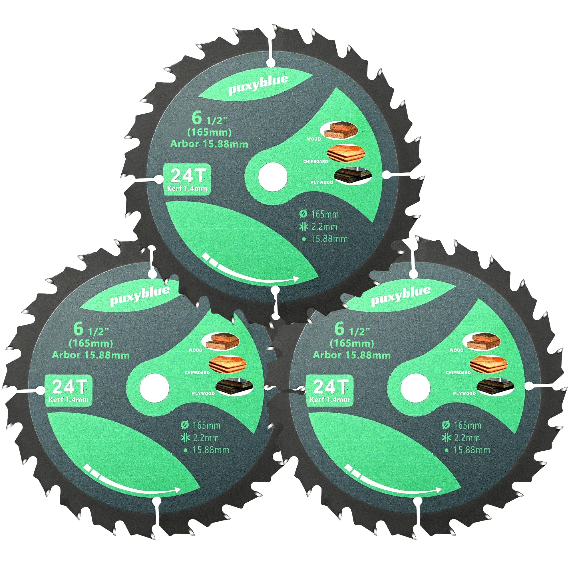 Photo 1 of ???? Upgraded 3 Pack 6-1/2 Inch 24T Circular Saw Blades Fine Finish with 5/8" Arbor ATB Framing Saw Blades for Cutting Softwood Hardwood Laminate Plywood Chipboard Panels FRP MDF by puxyblue