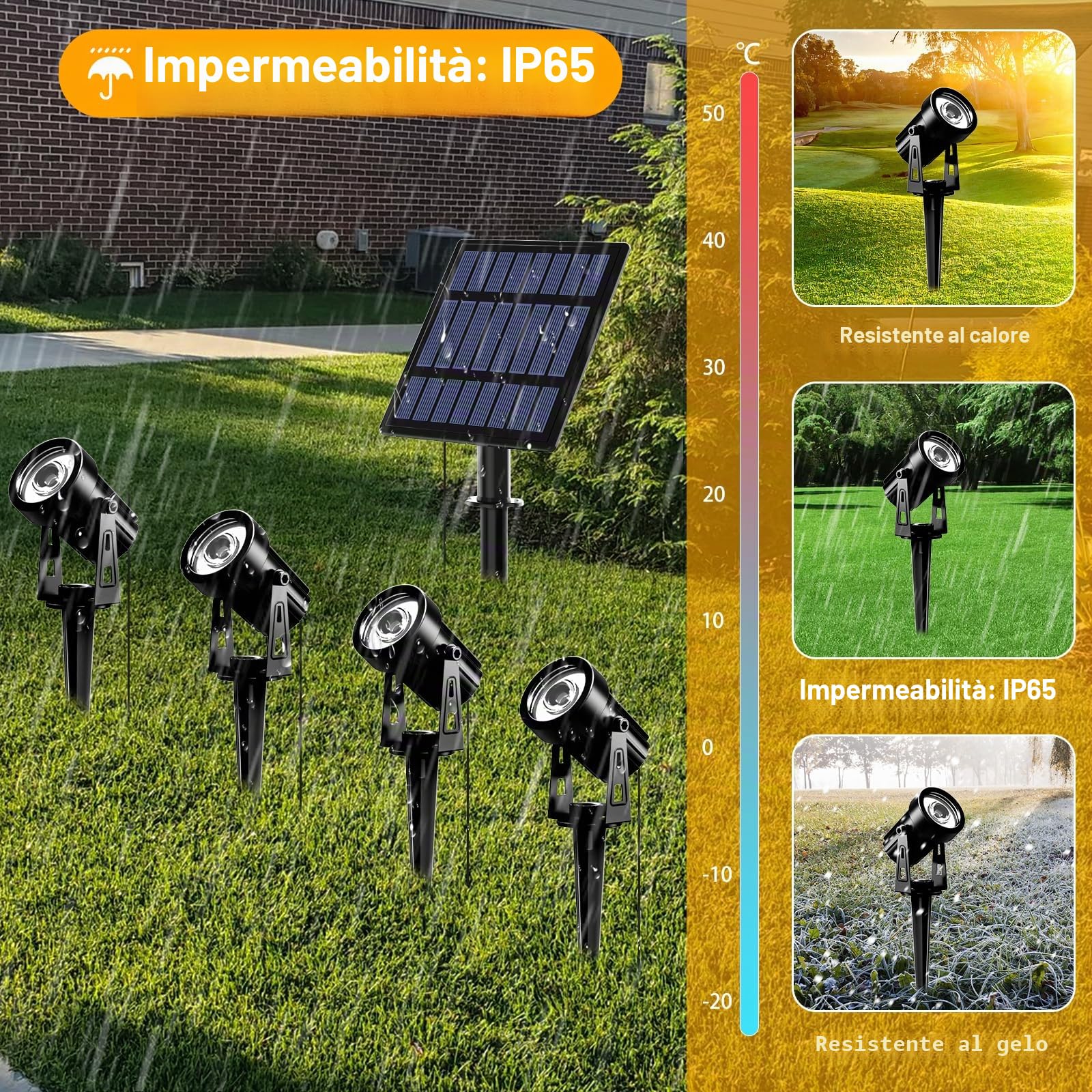 T-SUNUS Faretto Solare da Giardino, Lampade Luci Faretti Solari Esterno da Giardino 6000K IP65 impermeabile 2 Livelli di Luminosità ON/OFF automatici bianche