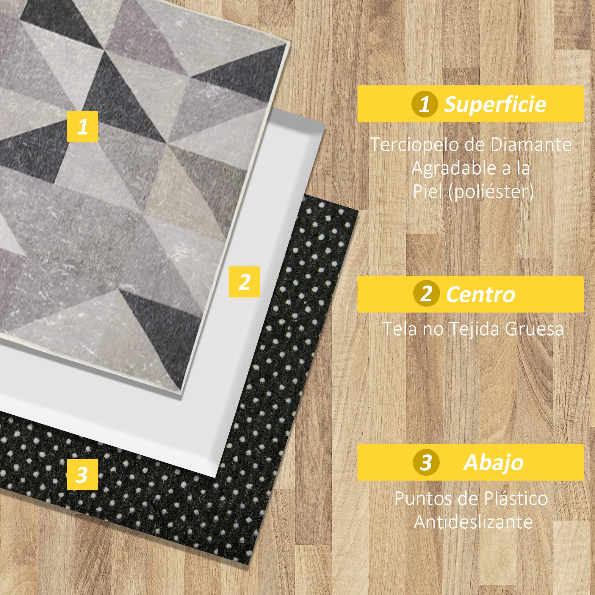 HOMCOM Alfombra de Salón con Base Antideslizante 230x160 cm Multicolor | Moderna, Terciopelo Diamante, Alfombra Geométrica, para Dormitorio, Oficina, Estudio