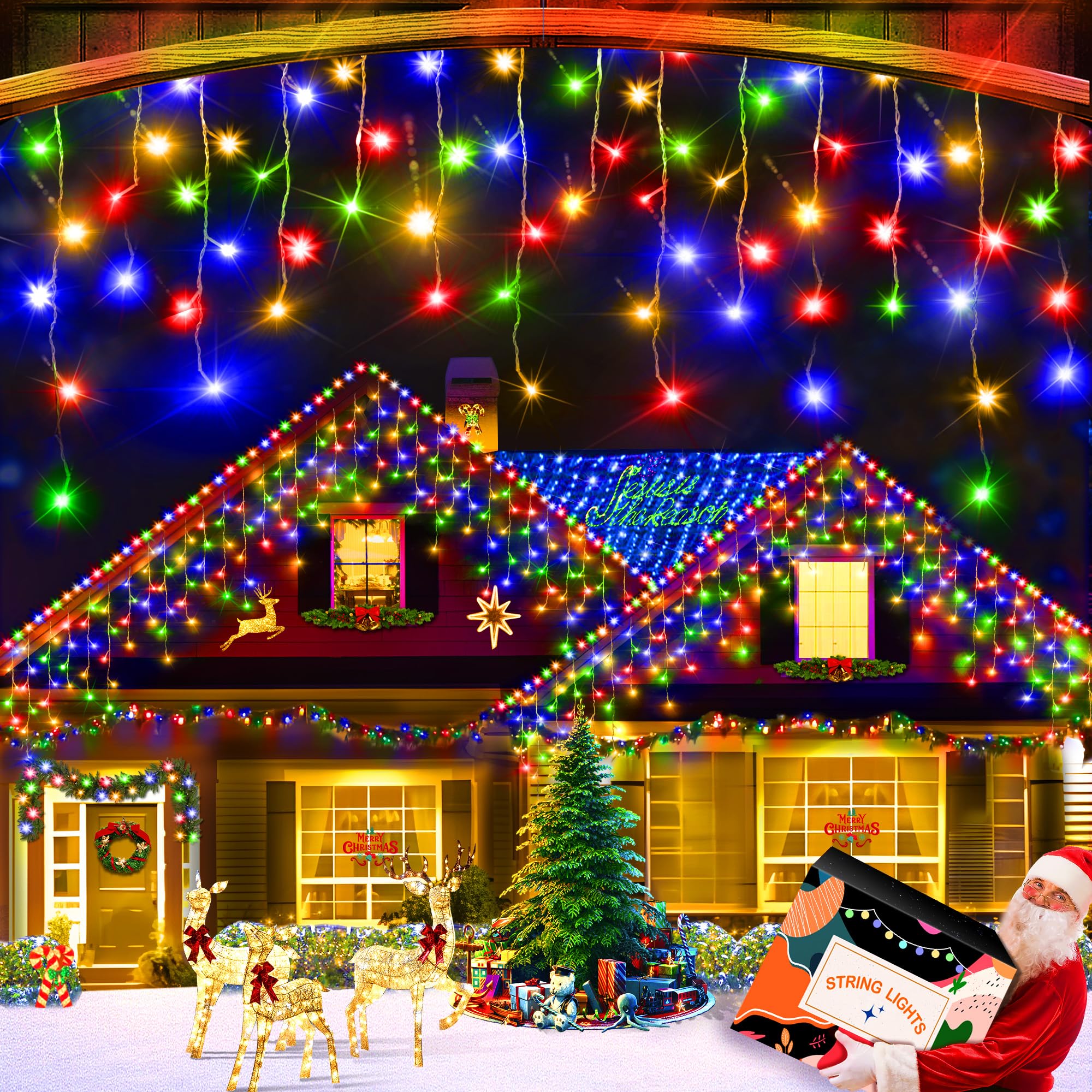 XURISEN 50M 1600LED Christmas Icicle Lights Outdoor Remote & Timer 8 Modes — image 1