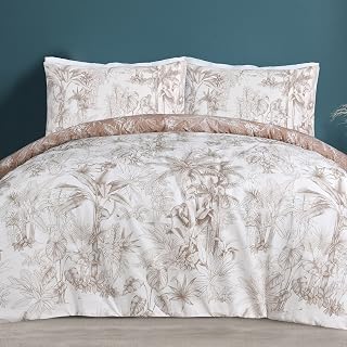 Sleepdown Tropical Monkey Natural Brown Reversible Duvet Cover Quilt Bedding Set with Pillowcases Soft Easy Care Bed Linen - Double (200cm x 200cm)