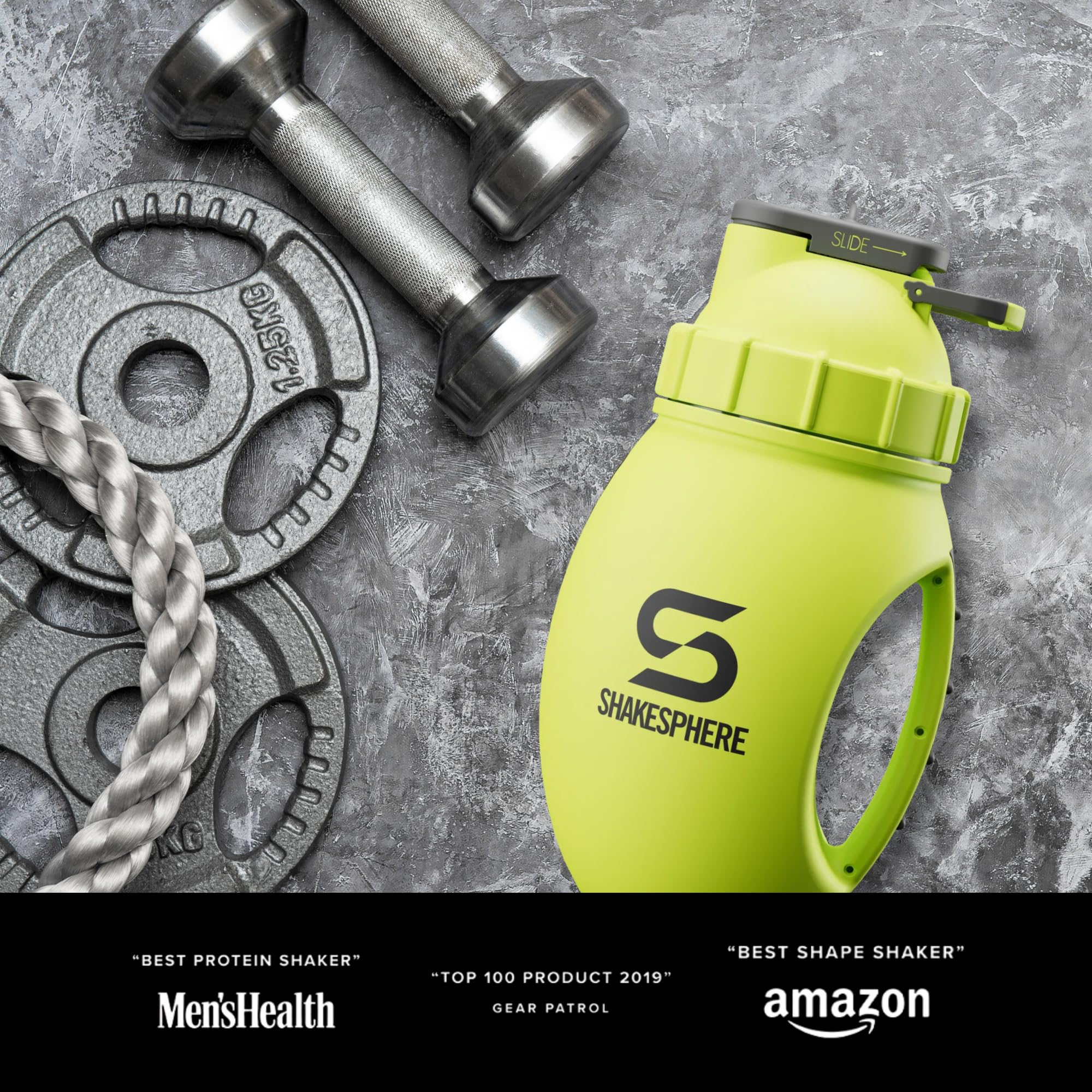 SHAKESPHERE Shaker de protéines 1,3 l – Double paroi, bouteille de gym et mixeur, sans BPA, design durable avec poignée facile à saisir, base en silicone et fenêtre de visualisation transparente