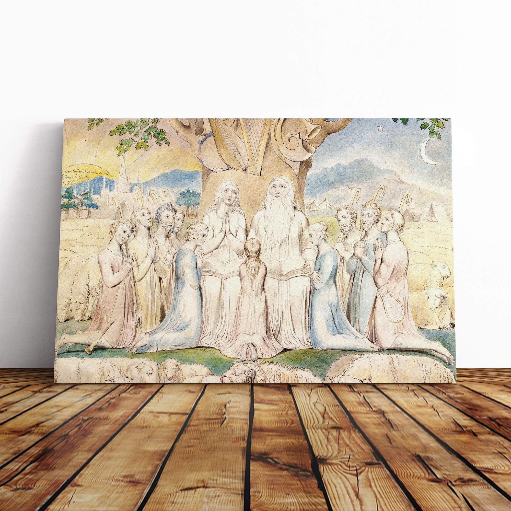William Blake Job and His Family Canvas Print | Gallery Wrapped 30mm Frame Wall Art | 30x20 inches | Ready to Hang | Modern Picture | Living Room Bedroom Lounge Office