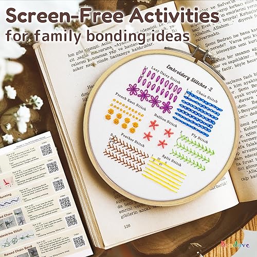 Miniatura 9 de Bradove Kit de práctica de 4 juegos de puntadas de bordado, kit de bordado para principiantes con patrones de bordado, kit de bordado para