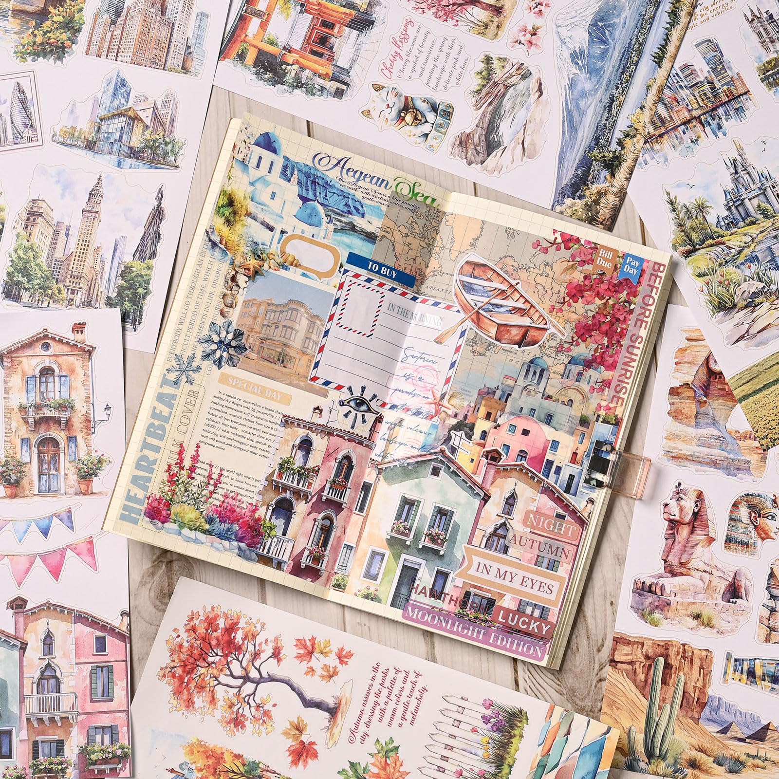 YagCu Naklejka do scrapbookingu, naklejki do dziennika zabytków, artykuły do dziennika śmieci, wstępnie wycięte estetyczne naklejki do scrapbookingu dla dorosłych, dekoracyjne efemerydy, planer DIY