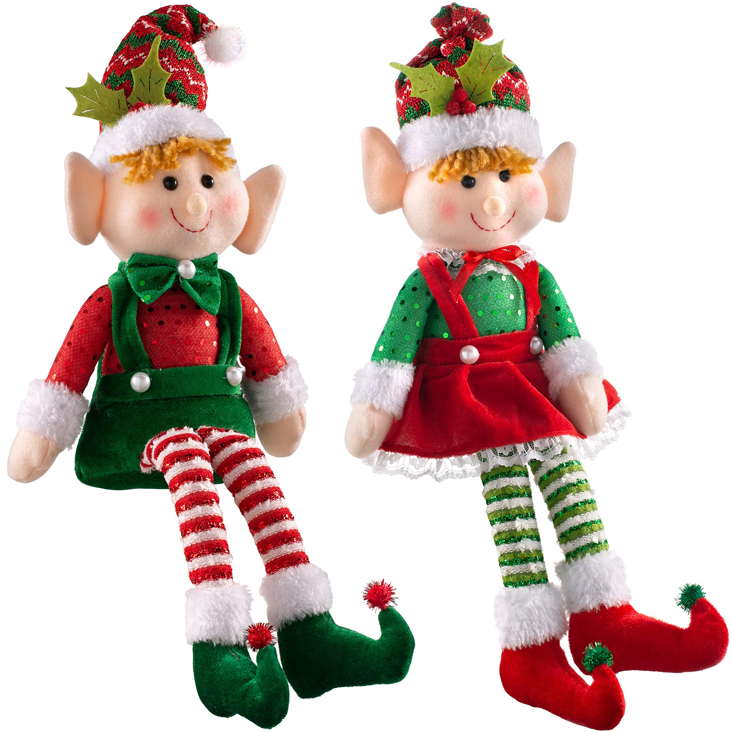 WeRChristmas Set of 2 Sitting Christmas Elf Decorations, Multi-Colour, 45cm
