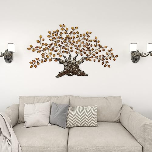 Miniatura 6 de Deco 79 Árbol de metal para decoración de pared para interiores y exteriores con hojas, 75 x 3 x 41 pulgadas, marrón