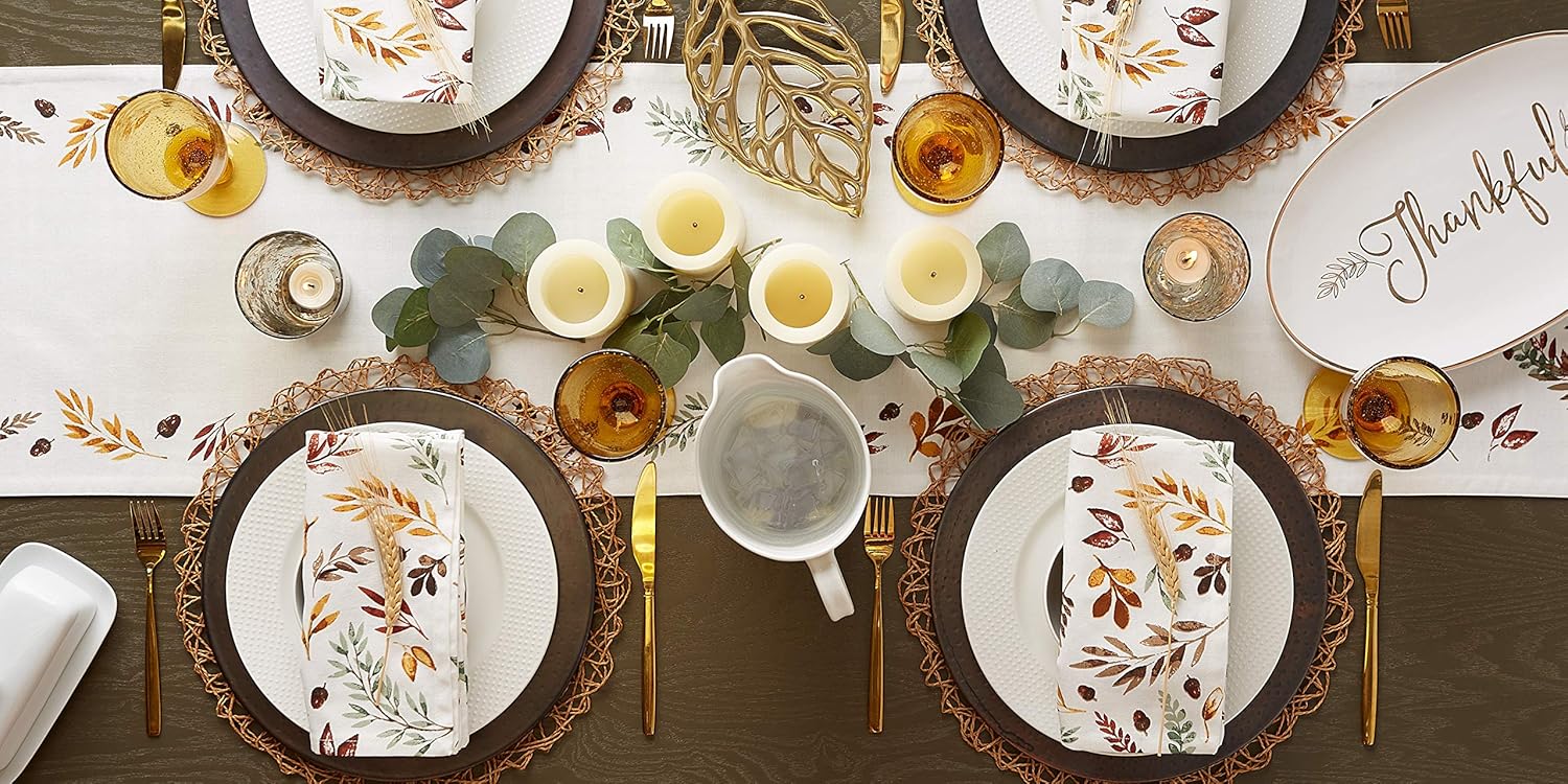 DII Thanksgiving Autumn Collection, Reversible Table Runner 14x108, Thankful : Everything Else